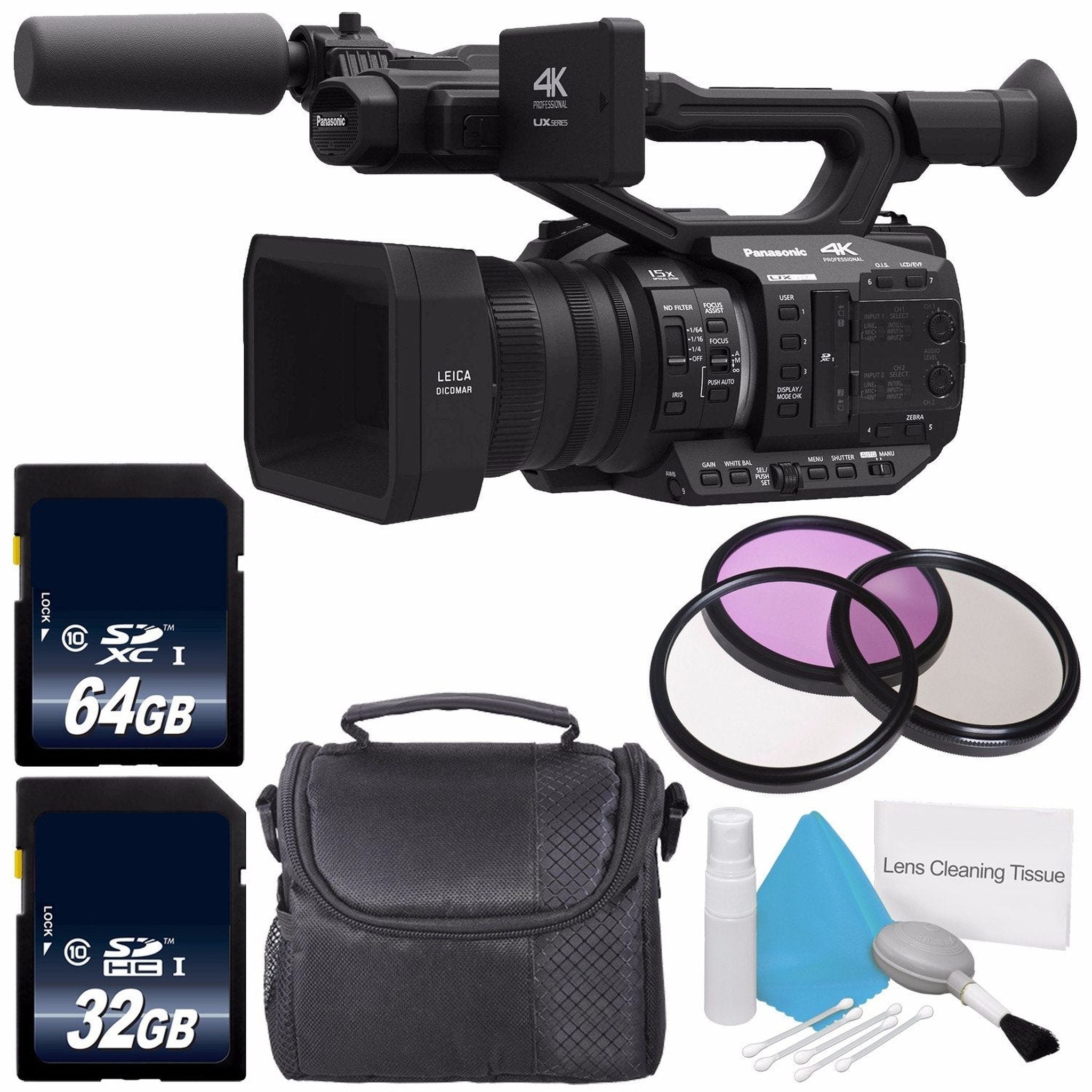 Panasonic AG-UX90 4K/HD Professional Camcorder + 32GB SDHC Class 10 Memory Card + 64GB SDXC Class 10 Memory Card Bundle