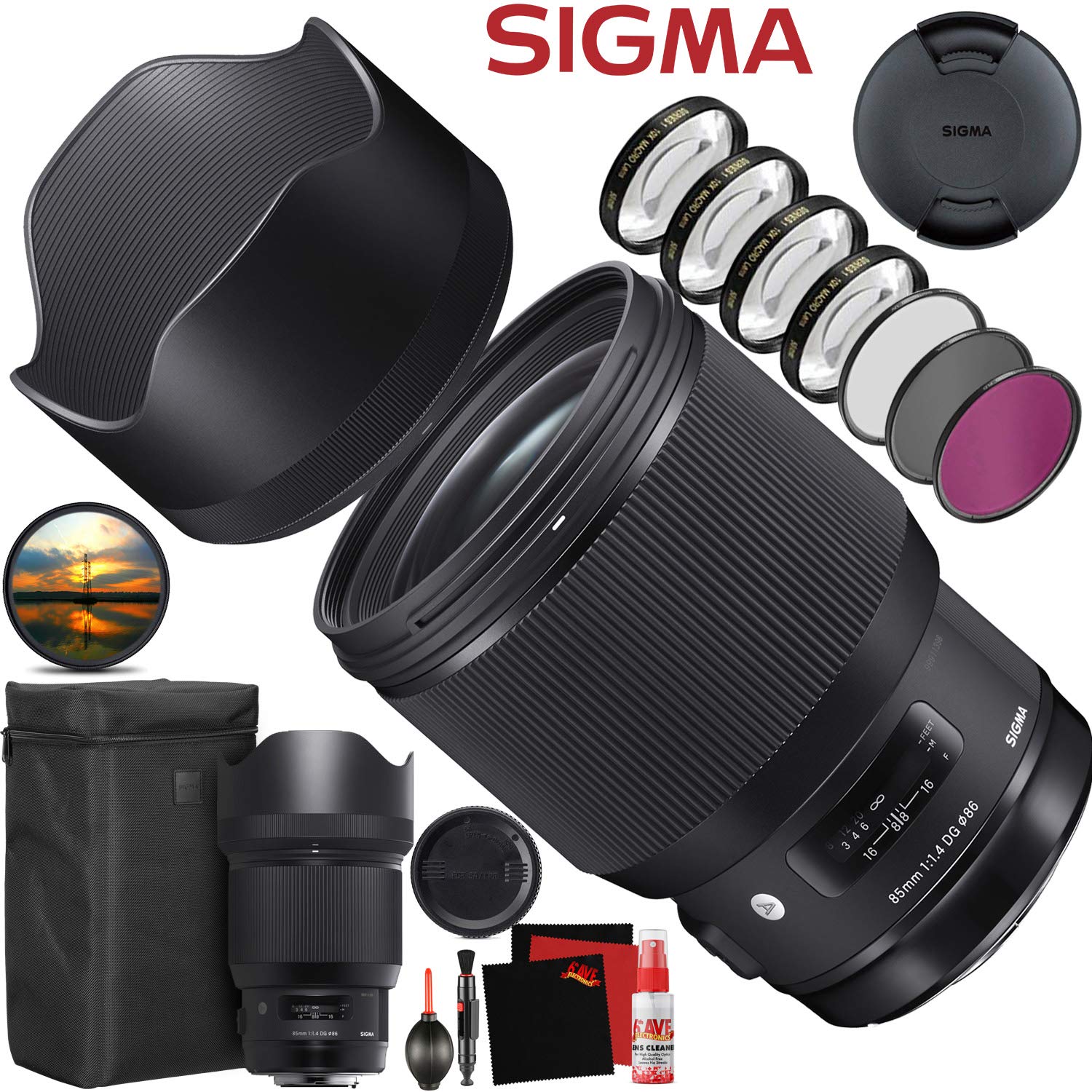 Sigma 85mm f/1.4 DG HSM Art Lens for Canon EF  (321954)  With FLD Filter, CPL Filter, UV Filter - Close Up Filter Kit and Cleaning Accessories Bundle
