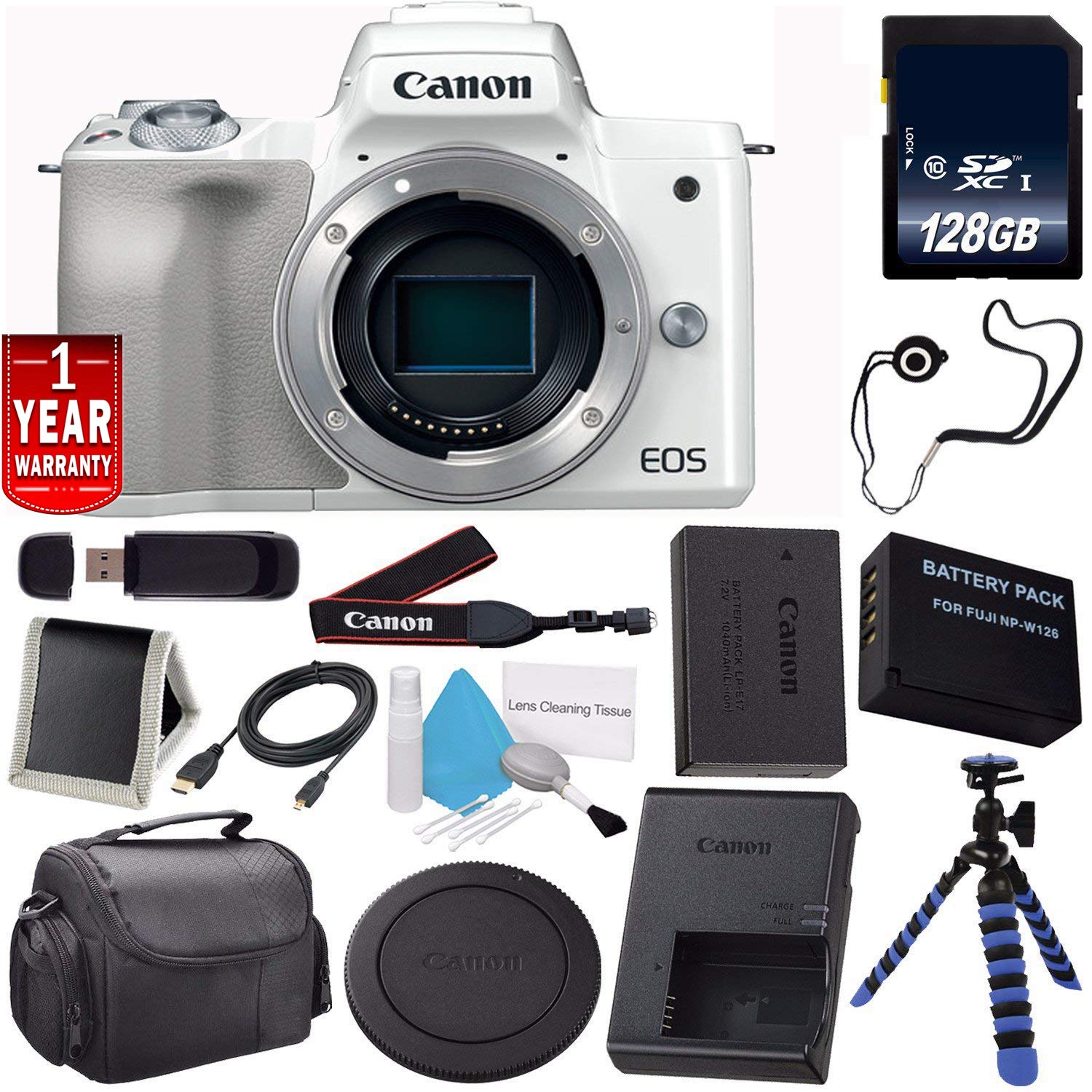 6Ave Canon EOS M50 Mirrorless Digital Camera Silver International Model + LP-E12 Replacement Lithium Ion Battery + 1
