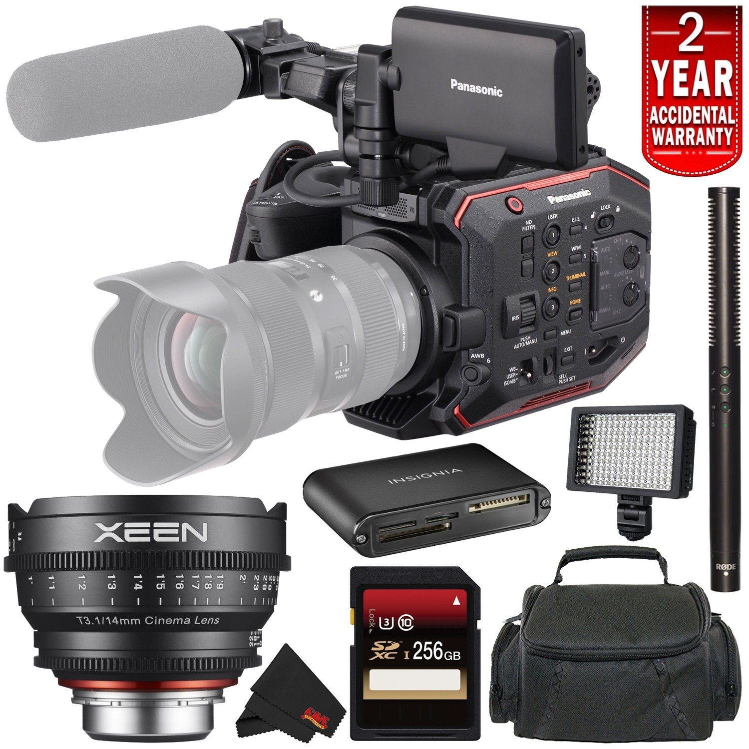 Panasonic AU-EVA1 Compact 5.7K Super 35mm Cinema Camera (International Version) + Rokinon Xeen 14mm T3.1 Lens + Rode NTG Bundle