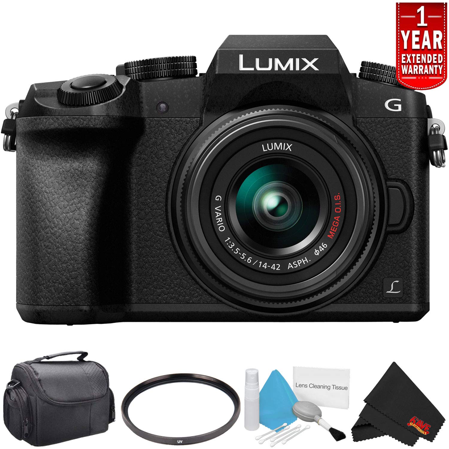 Panasonic Lumix DMC-G7 Mirrorless Digital Camera with 14-42mm Lens - Starter Bundle with 1 Year Extended Warranty