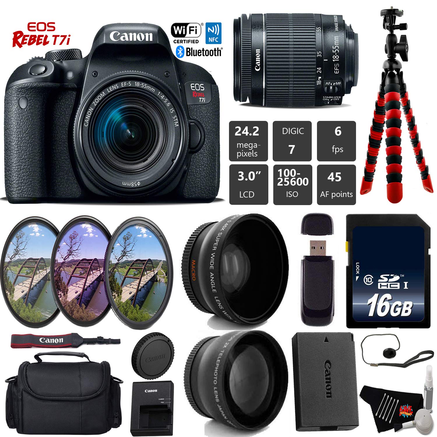 Canon EOS Rebel T7i DSLR Camera 18-55mm is STM Lens Professional Bundle
