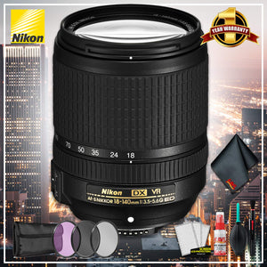 Nikon 18-140MM F/3.5-5.6G ED AF-S DX VR Camera Lens International Model + 3 Pcs Filter Kit + Cleaning Kit