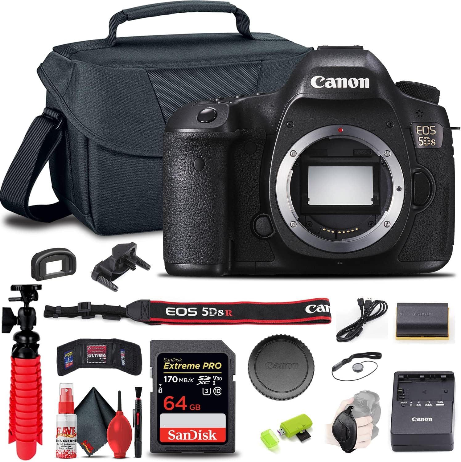 Canon EOS 5DS DSLR Camera (Body Only) (0581C002) + 64GB Card + Case + More