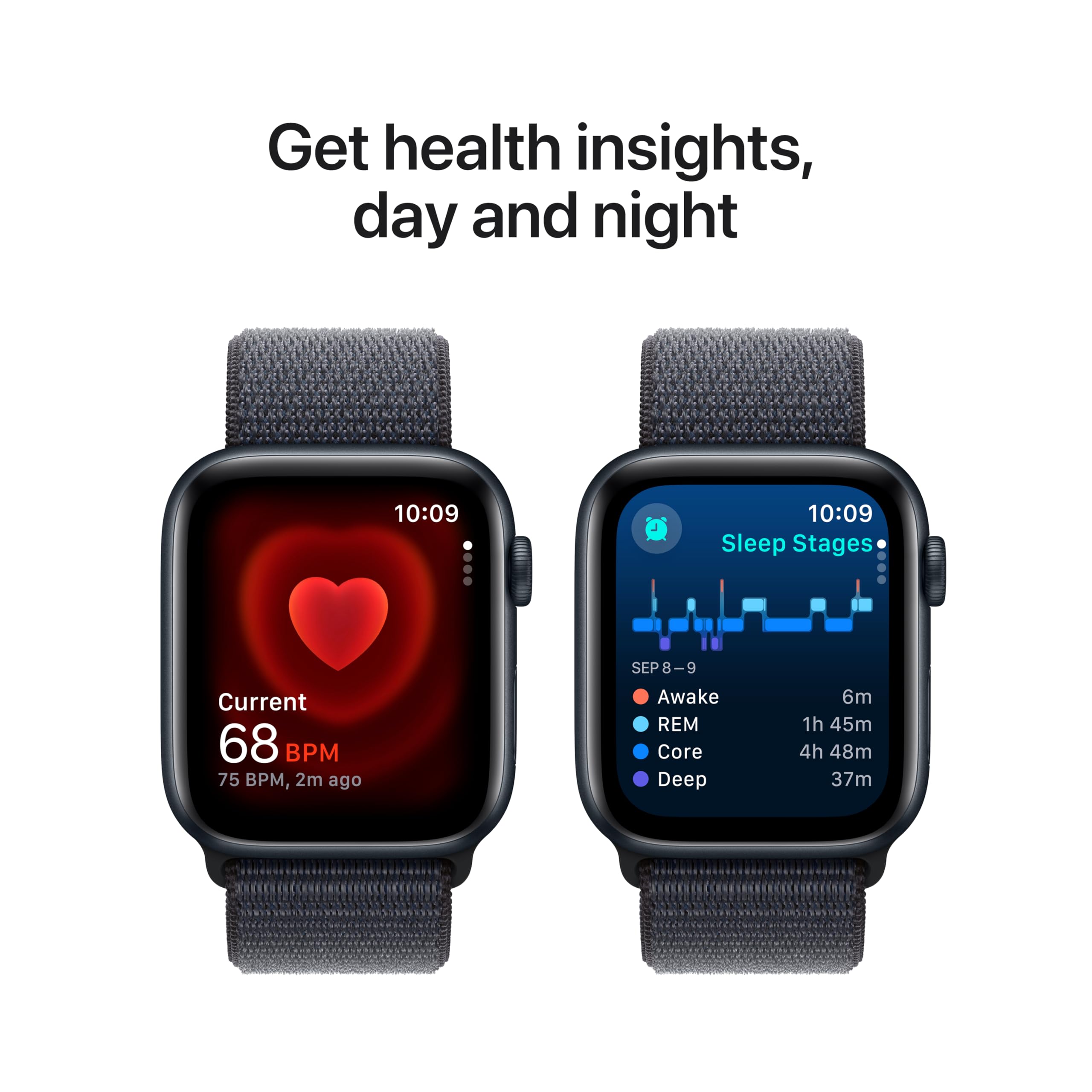 Apple Watch SE 2nd Gen GPS 44mm Smartwatch with Midnight Aluminum Case with Ink Sport Loop One Size. Fitness and Sleep Trackers, Crash Detection, Heart Rate Monitor, Carbon Neutral