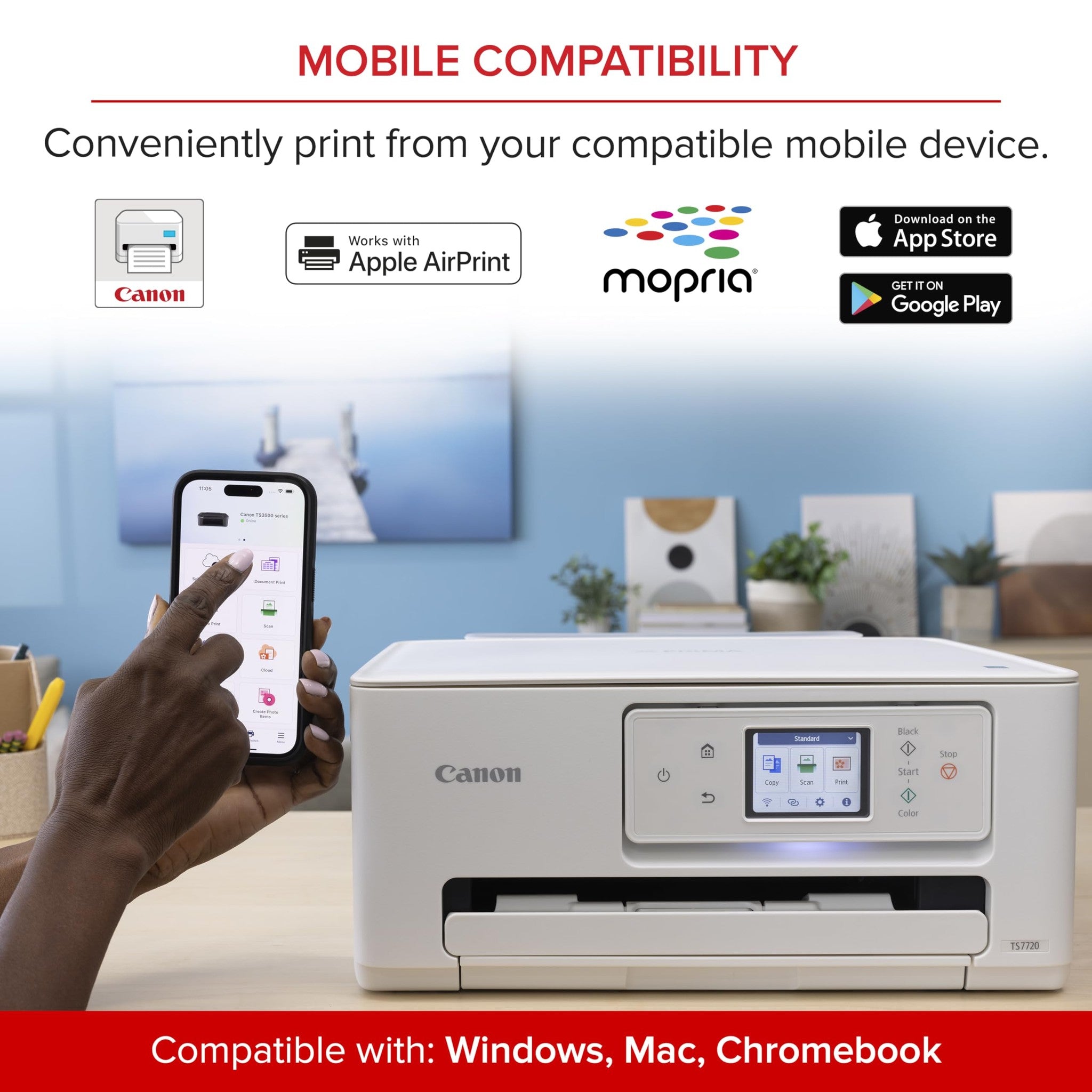Canon PIXMA TS7720 Wireless All-in-One Color Inkjet Printer - Print, Copy, Scan - Auto Duplex, 15/10 PPM, 2.7” Touchscreen, Compact Home Photo Printer with Easy Setup