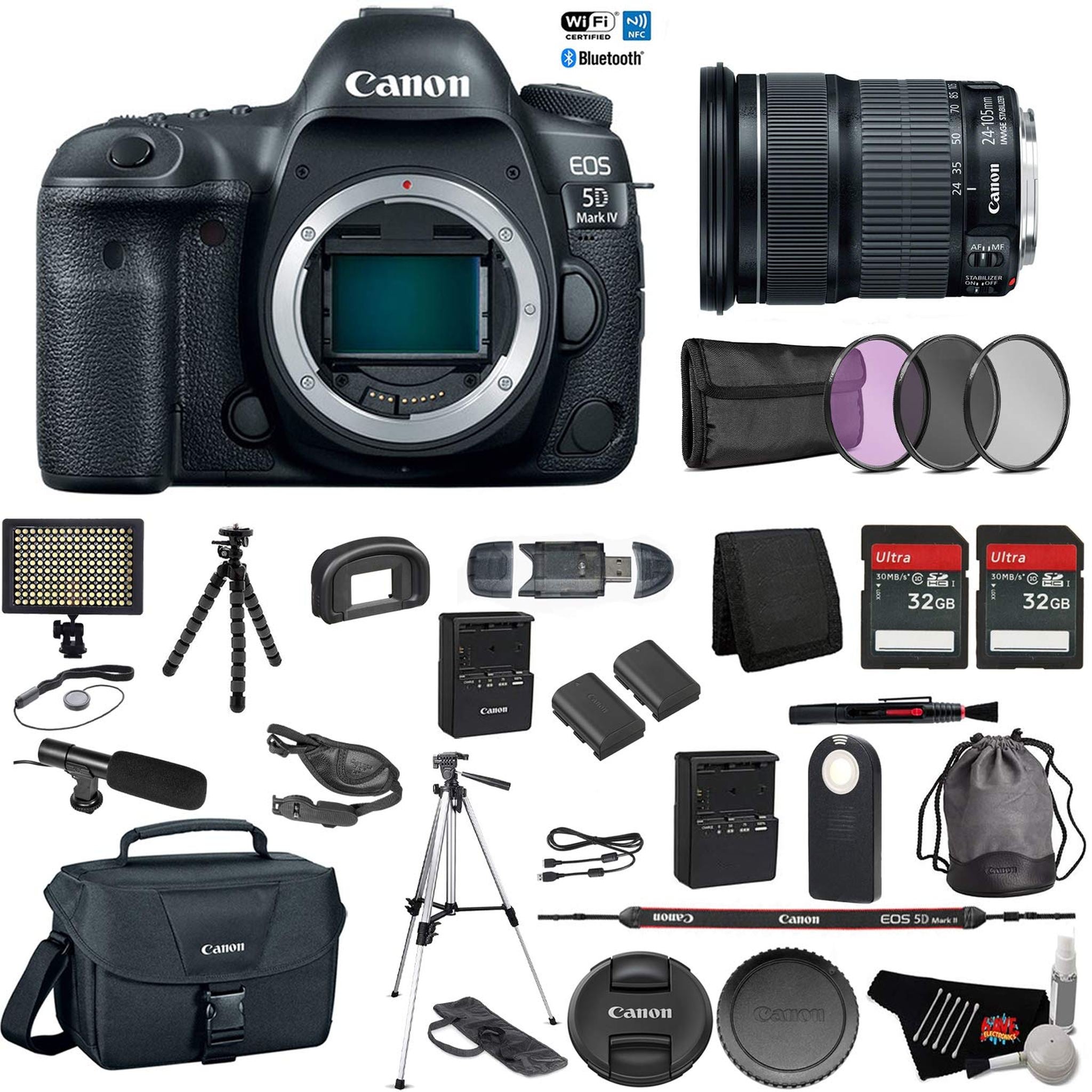 Canon EOS 5D Mark IV Full Frame DSLR Camera Body - Bundle with Canon EF 24-105mm f/3.5-5.6 is STM Lens + Microphone + Sc Canon