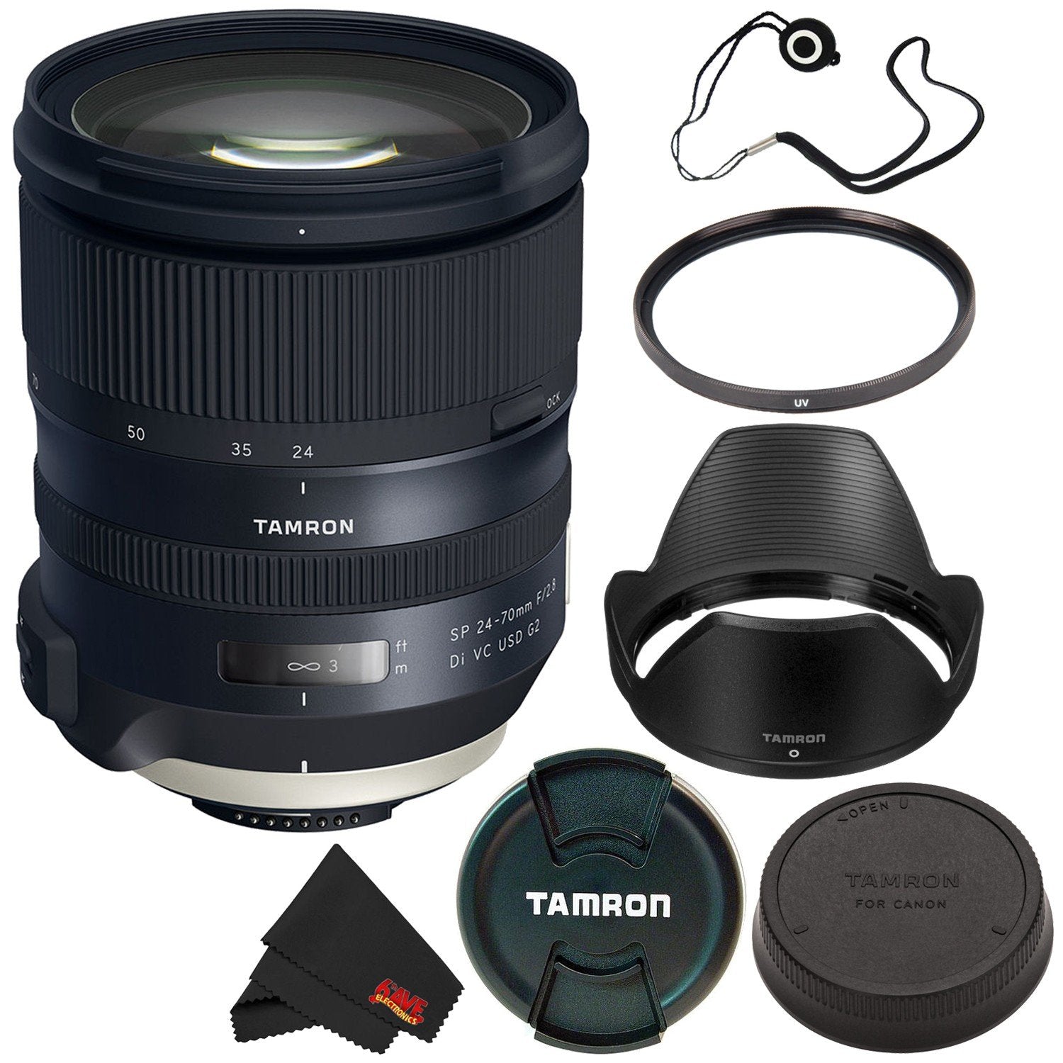 6Ave Tamron SP 24-70mm f/2.8 Di VC USD G2 Lens for Nikon F (International Model) + 82mm UV Filter + Lens Cap Keeper + Mi