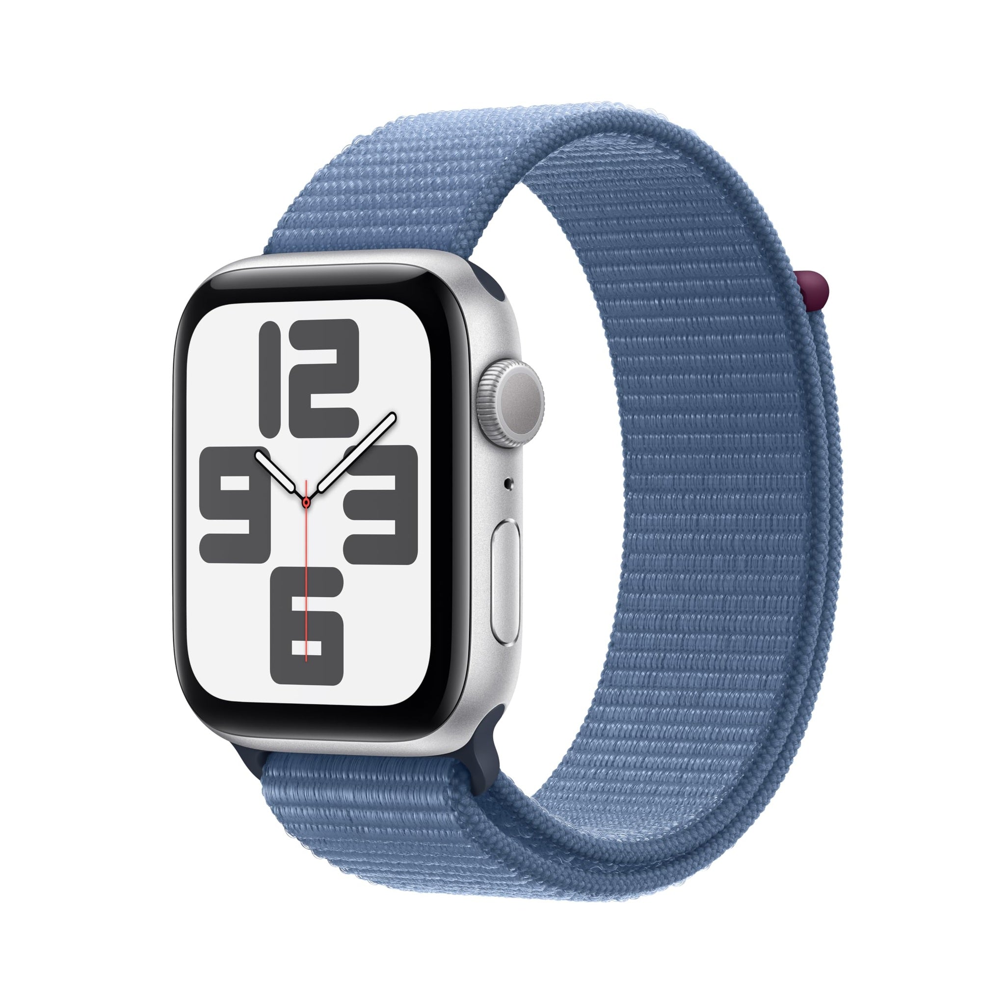 Apple Watch SE 2nd Gen GPS 44mm Smartwatch with Silver Aluminum Case with Winter Blue Sport Loop. Fitness & Sleep Tracker, Crash Detection, Heart Rate Monitor, Carbon Neutral Apple