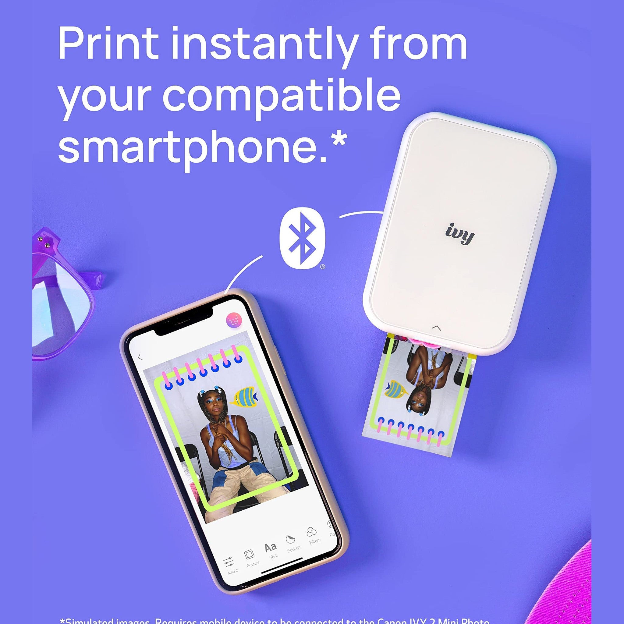 Canon Ivy 2 Mini Photo Printer, Print from Compatible iOS & Android Devices, Sticky-Back Prints, Pure White