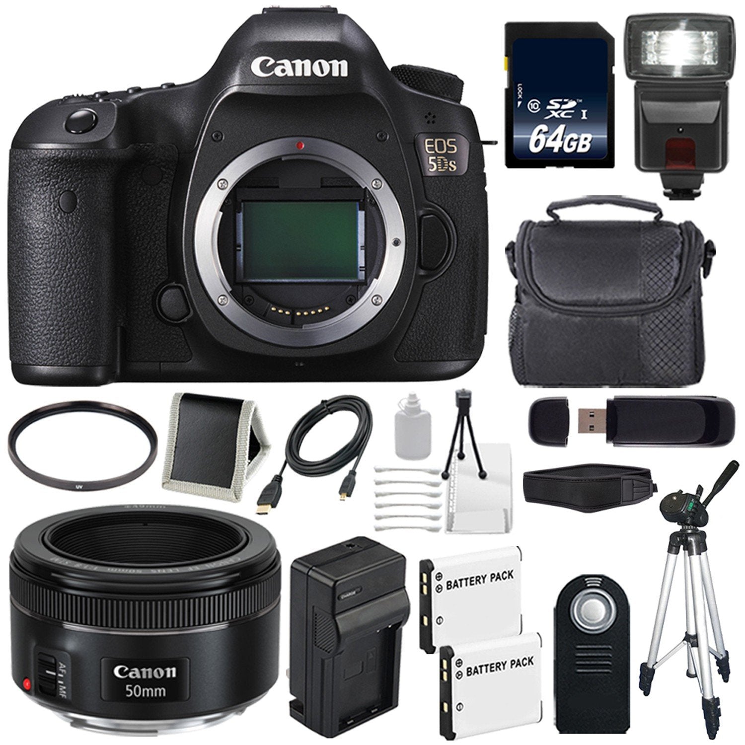 Canon EOS 5DS DSLR Camera (International Model) 0581C002 + Canon EF 50mm f/1.8 STM Lens + LP-E6 Battery Starter Bundle