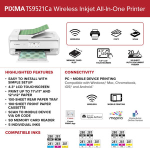 Canon PIXMA TS9521Ca - Wireless Home All-in-One Inkjet Printer