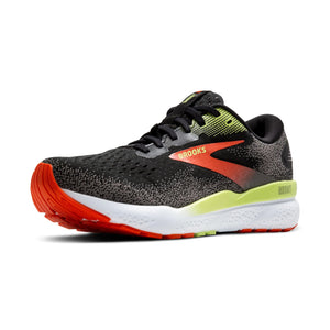 Brooks Men's Ghost 16 GTX Waterproof Neutral Running Shoe - Black/Mandarin Red/Green - 10 Medium