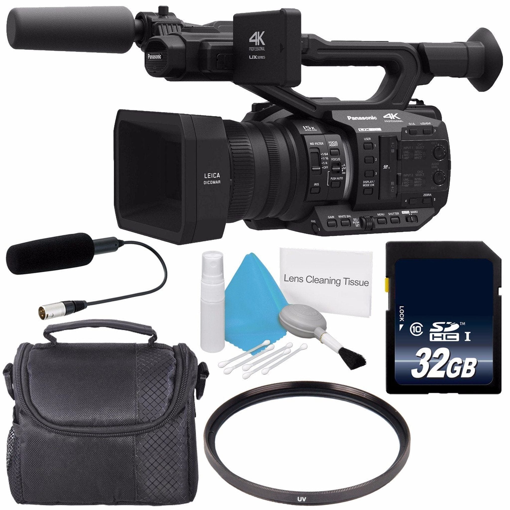 Panasonic AG-UX90 4K/HD Professional Camcorder + 32GB Memory Card + Super-Directional Camera Mountable Shotgun Microphon