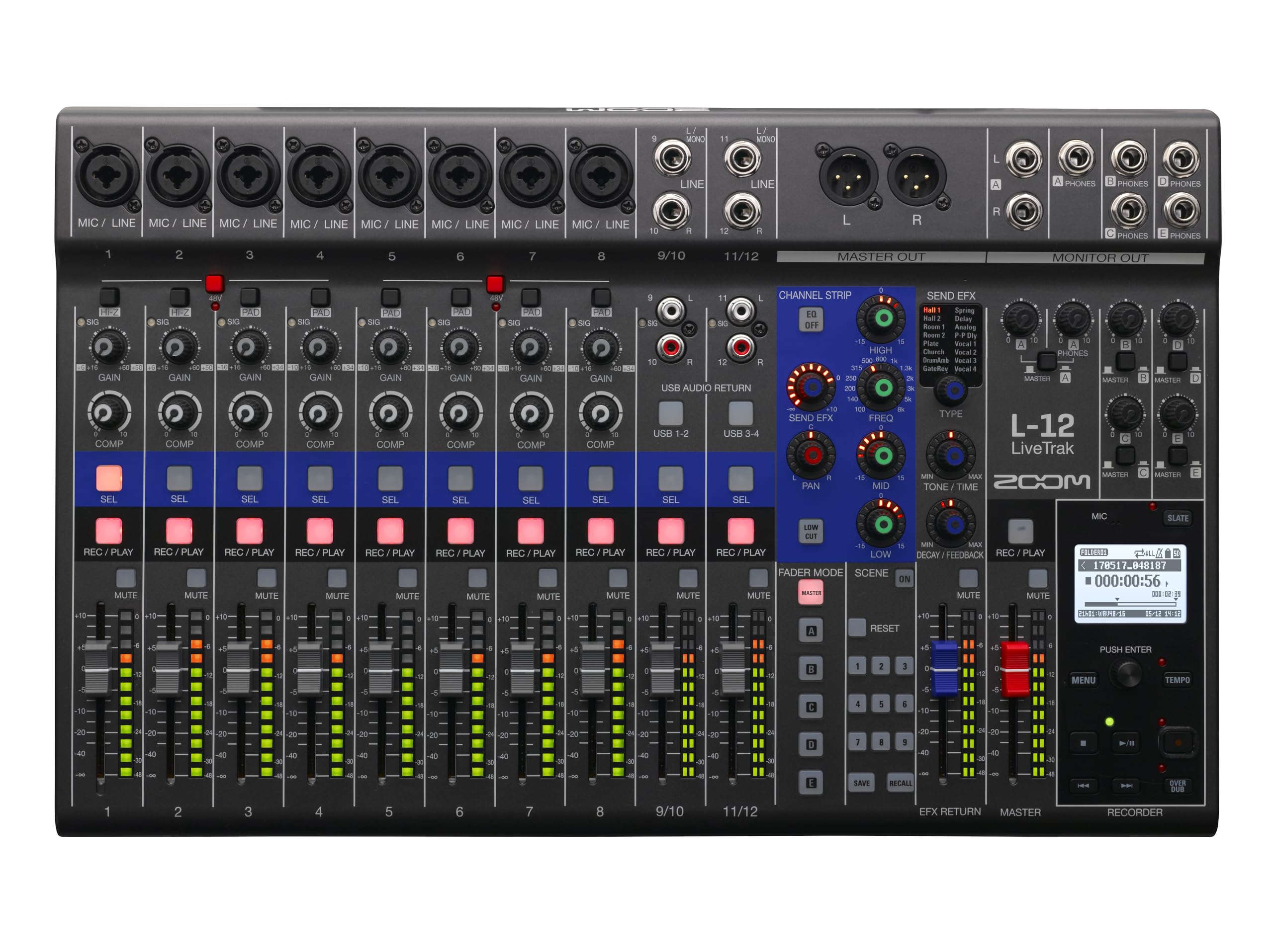 Zoom LiveTrak L-12 Digital Mixer & Multitrack Recorder, for Music, Podcasting, and More, 12-Input/ 14-Channel SD Recorder, 14-in/4-out USB Audio Interface, 5 Powered Headphone Outputs