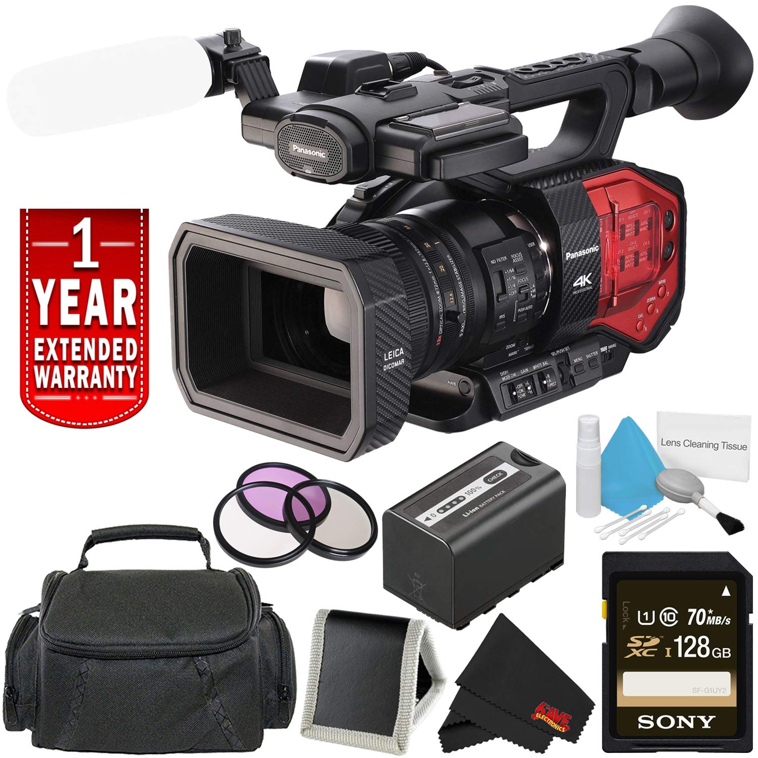 Panasonic AG-DVX200 4K Handheld Camcorder - Bundle with 1 Year Extended Warranty + 128GB Memory Card + Carrying Case + M