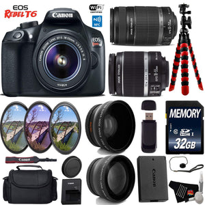Canon EOS Rebel T6 DSLR Camera with 18-55mm is Lens & 55-250mm is II Lens + UV FLD CPL Filter Kit + Wide Angle & Telepho Canon