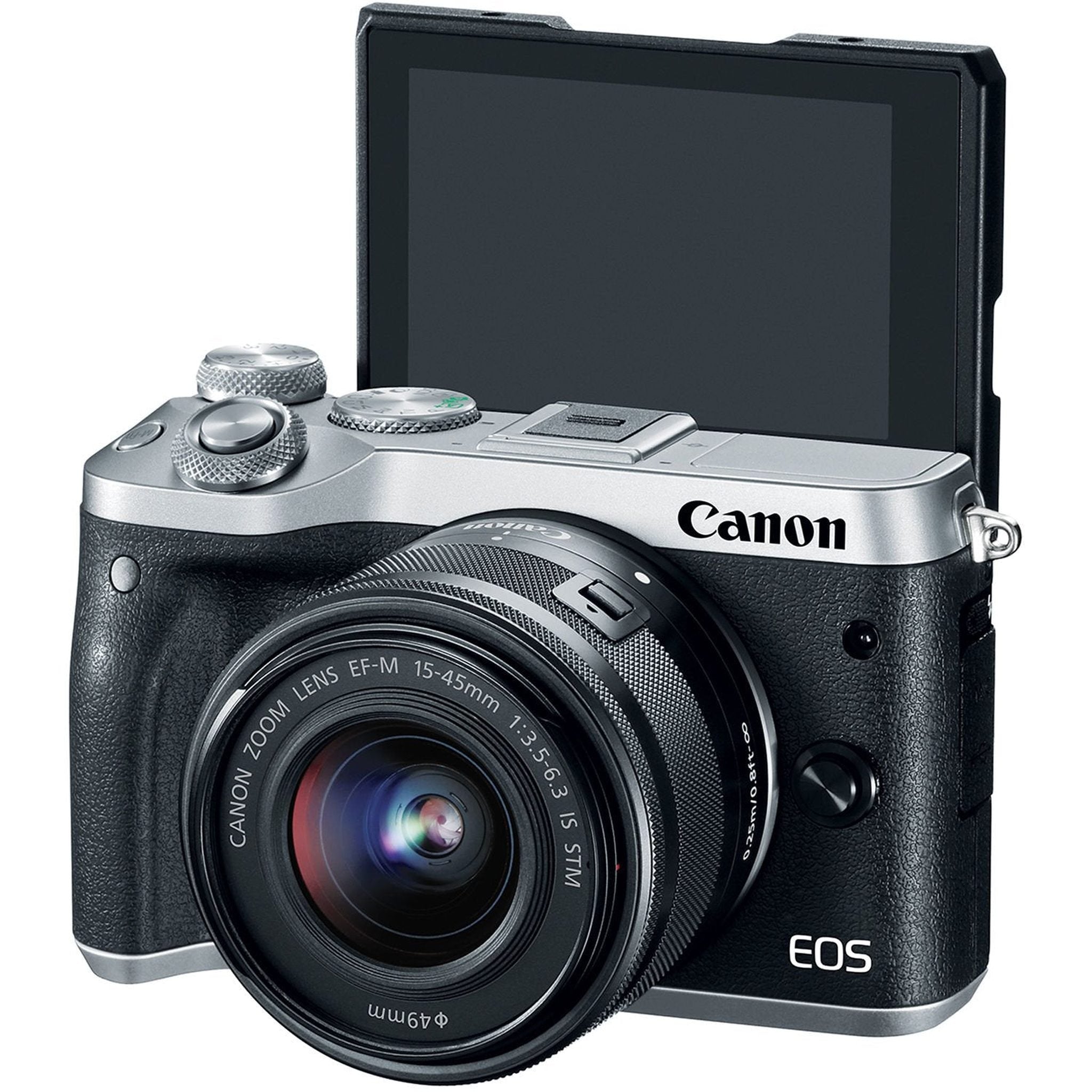Canon EOS M6 Mirrorless Digital Camera Silver with EF-M 15-45mm is STM Lens + UV FLD CPL Filter Kit + Wide Angle & Tel
