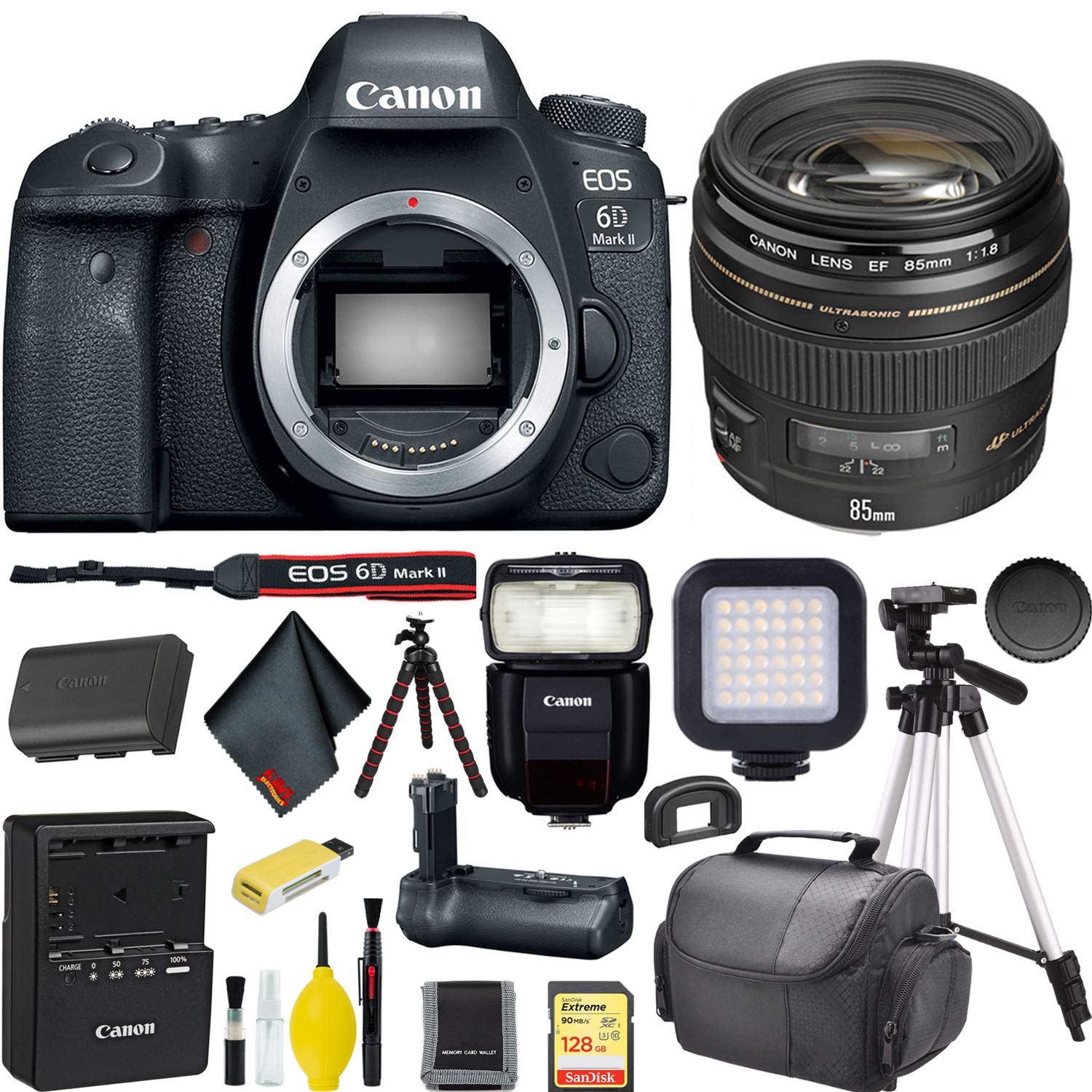 Canon EOS 6D Mark II DSLR Camera w/ 128GB Memory + Battery Grip + Flash Bundle (International Model)