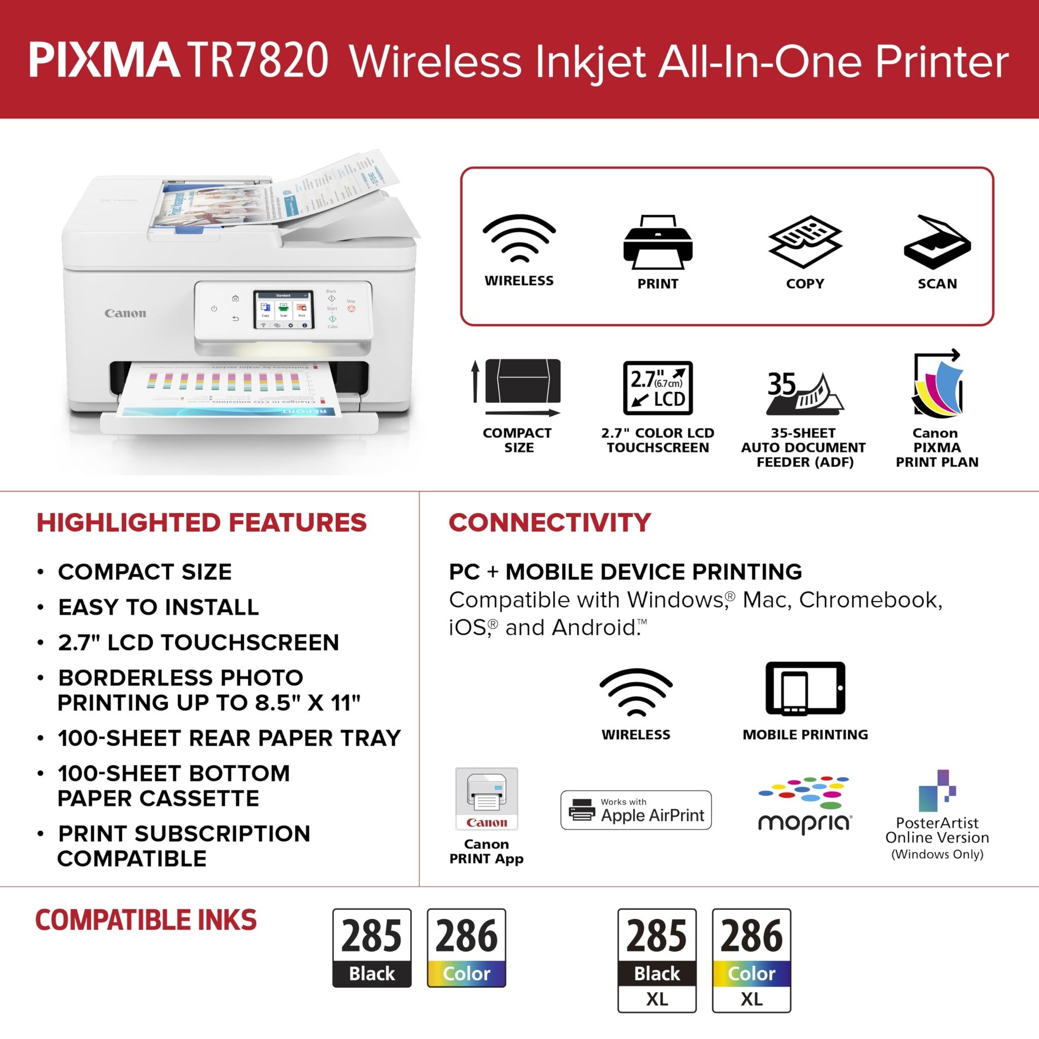 Canon PIXMA TR7820 - Wireless Home All-in-One Printer
