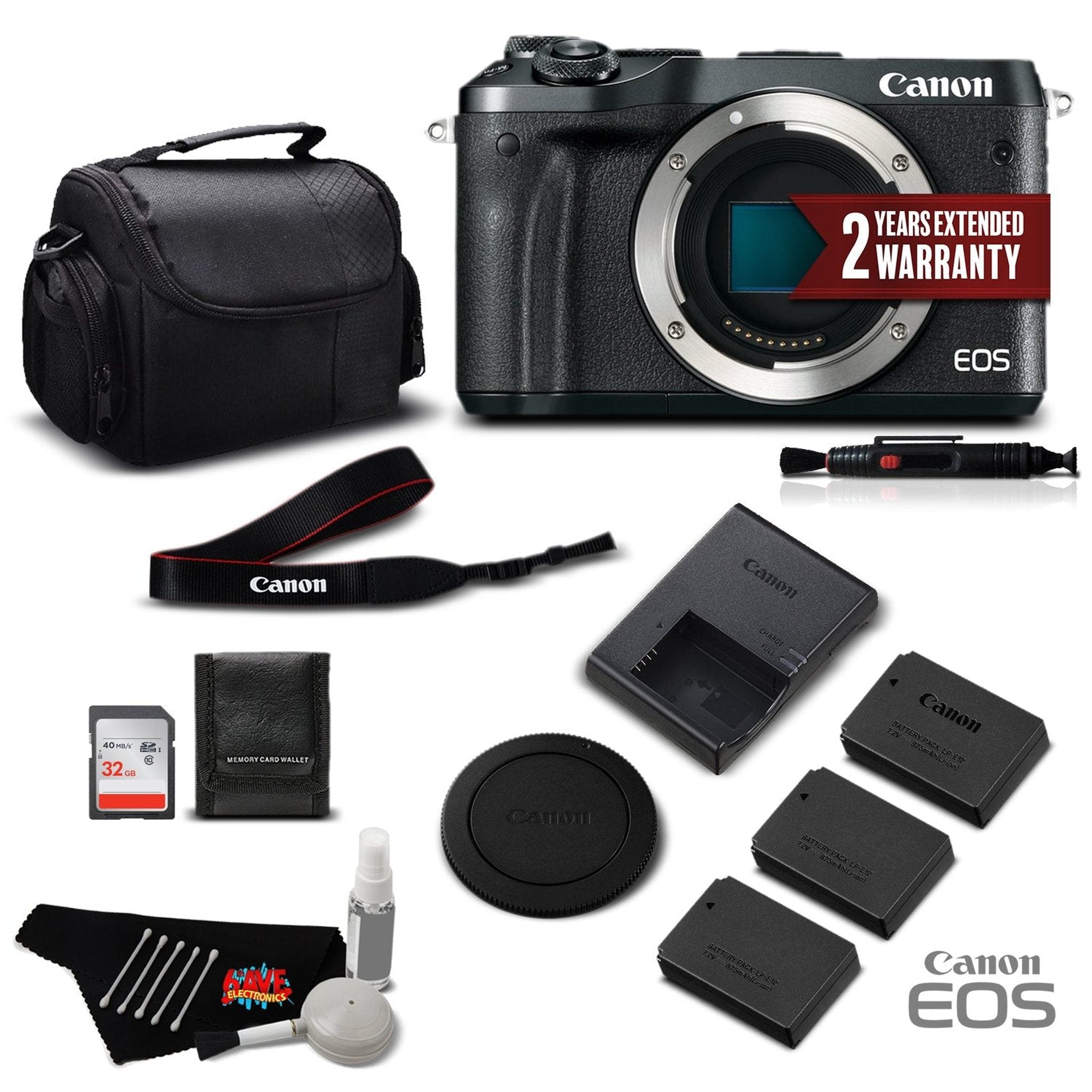 Canon EOS M6 Mirrorless Digital Camera Body Only, Black 1724C001- Professional Bundle - International Version Canon