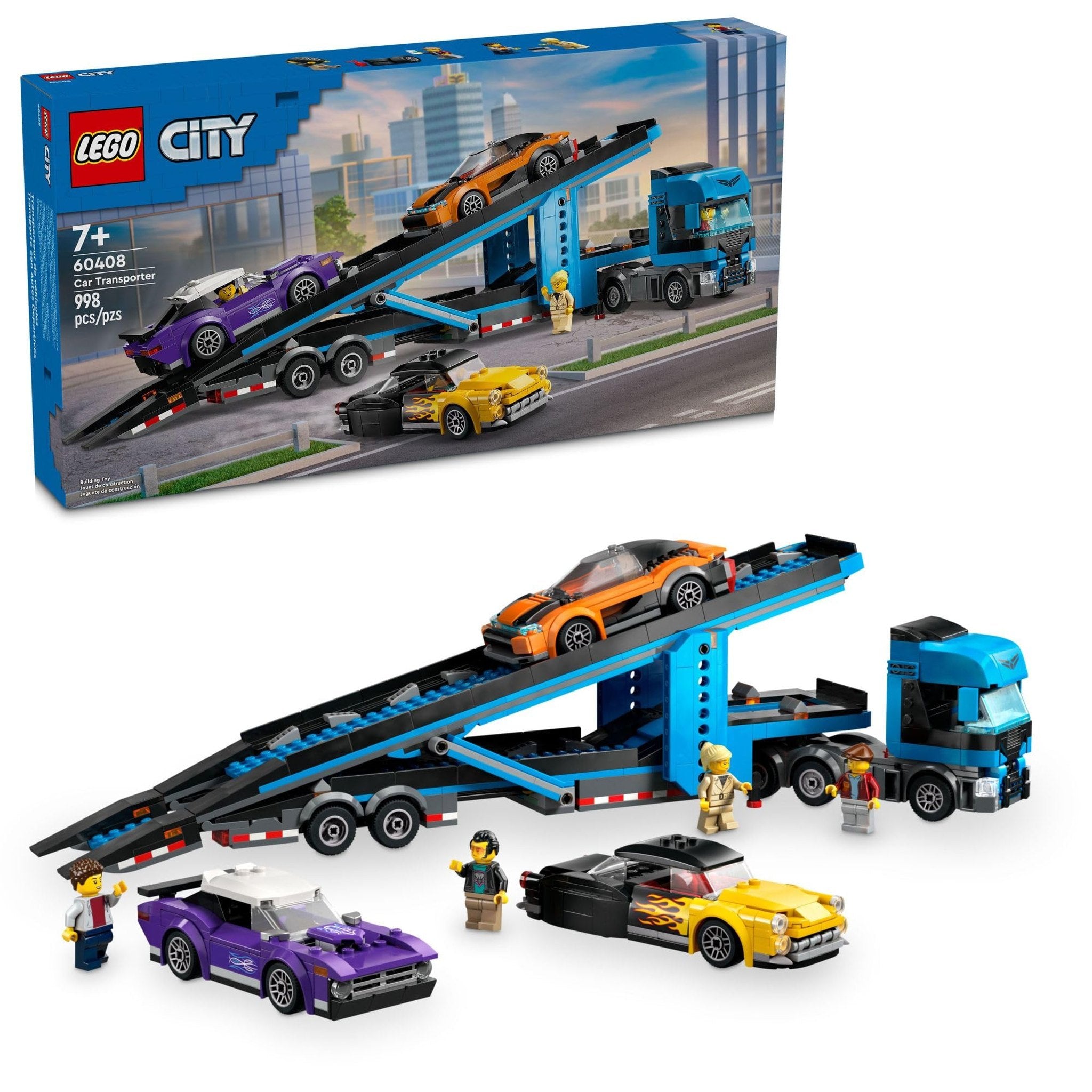 LEGO City Car Transporter Truck with Sports Cars Building Toy Set - Semi Truck Toy with Carrier & Trailer for Boys & Girls, Ages 7+ - Gift Idea for Kids - 60408