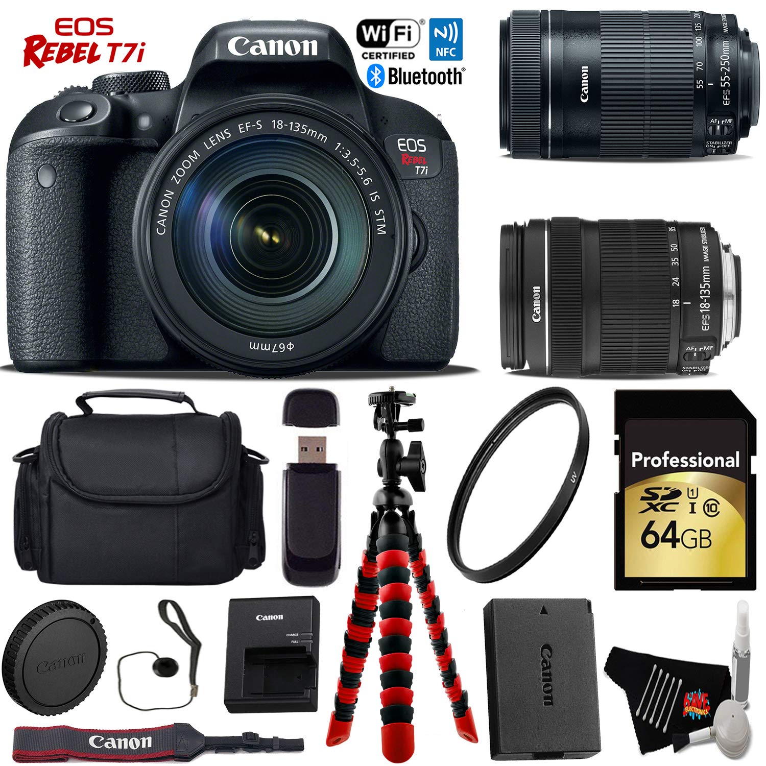 Canon EOS Rebel T7i DSLR Camera + 18-135mm Lens & 55-250mm Lens Bundle 6