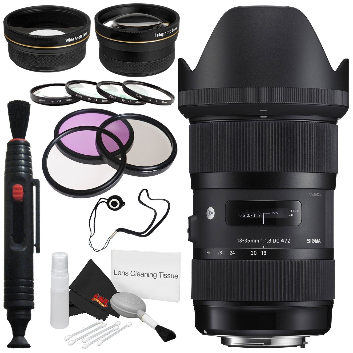 Sigma 18-35mm f/1.8 DC HSM Art Lens for Nikon # 210-306 + 72mm 3 Piece Filter Kit + Lens Pen Cleaner Bundle