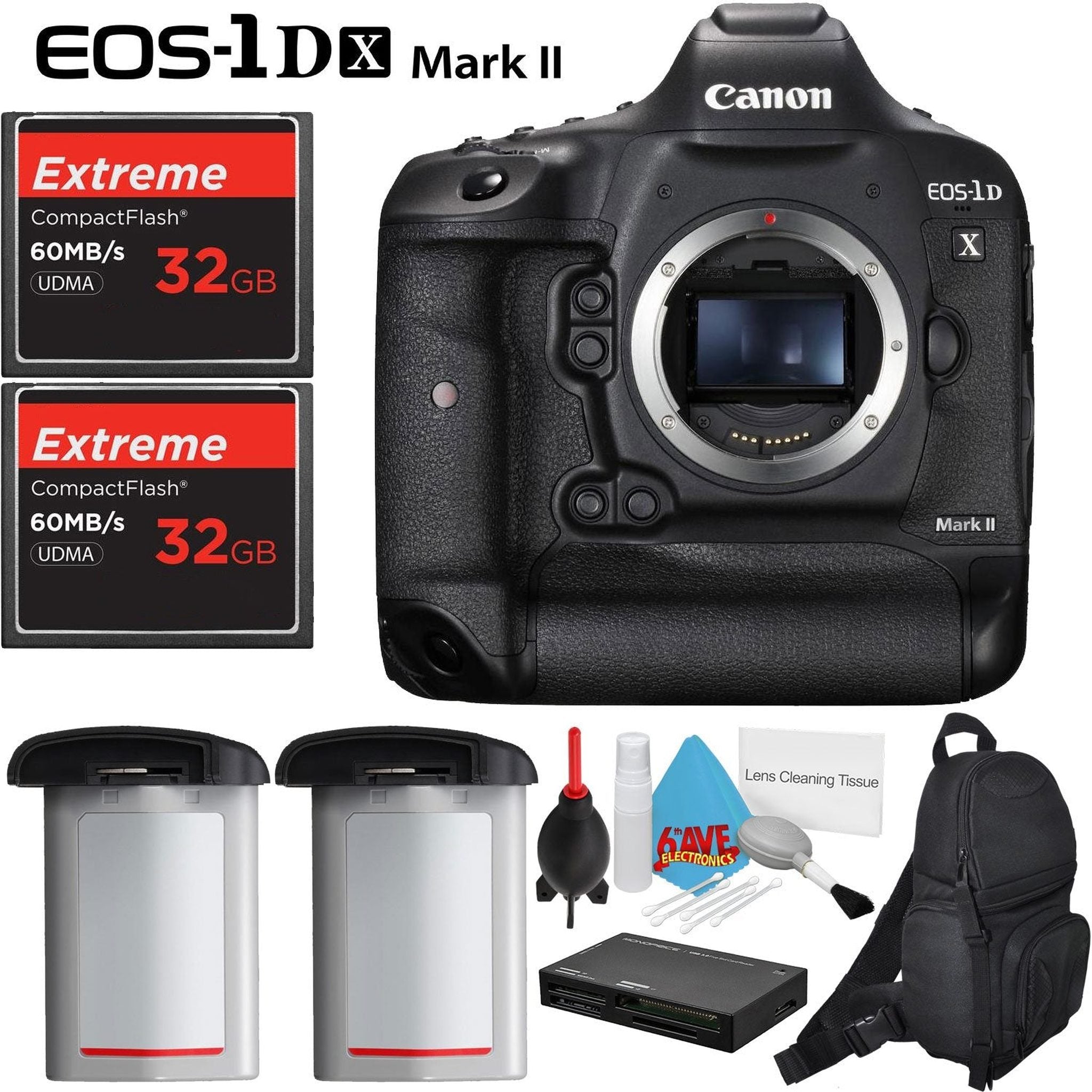 Canon EOS 1Ds Mark II DSLR Camera with Two 32GB Extreme CF Compact Flash Memory Cards and Extra Battery International Mo Canon