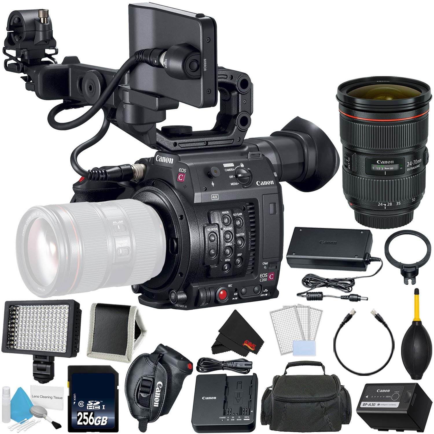 Canon EOS C200 Cinema Camera -EF-Mount International Model 2215C002 Bundle + Canon 24-70 F/2.8L II USM + Memory + More