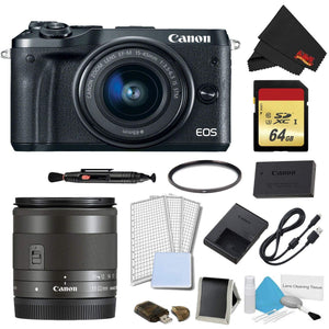 Canon EOS M6 Mirrorless Digital Camera with 15-45mm Lens Black Plus Bundle w/Bonus EF-M 11-22MM Lens - International M Canon