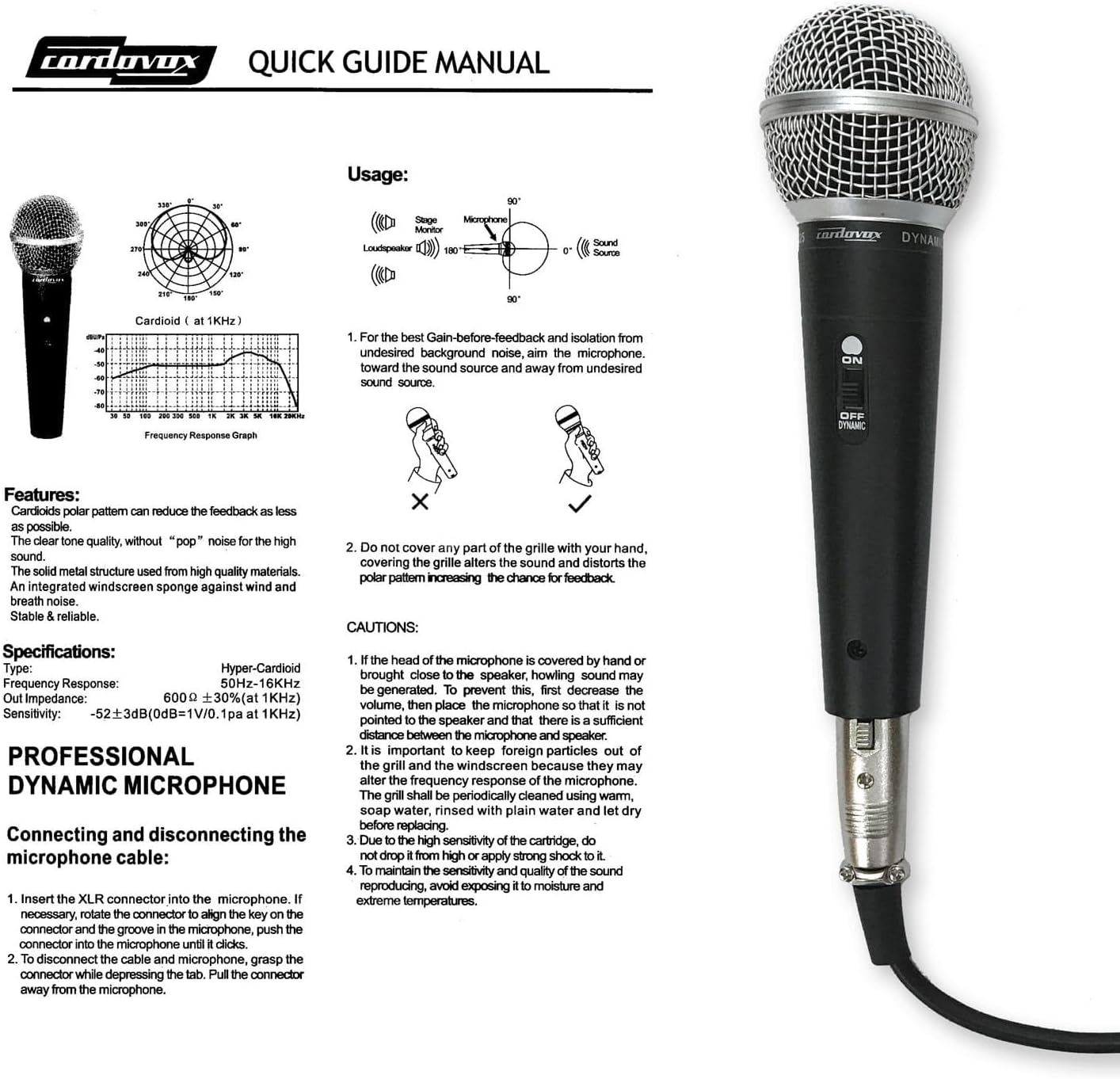 Dynamic Microphone Compatible With Interface. Set Comes With Cable & Case. Hyper Cardioid Mic With Tone Quality And On Off Switch