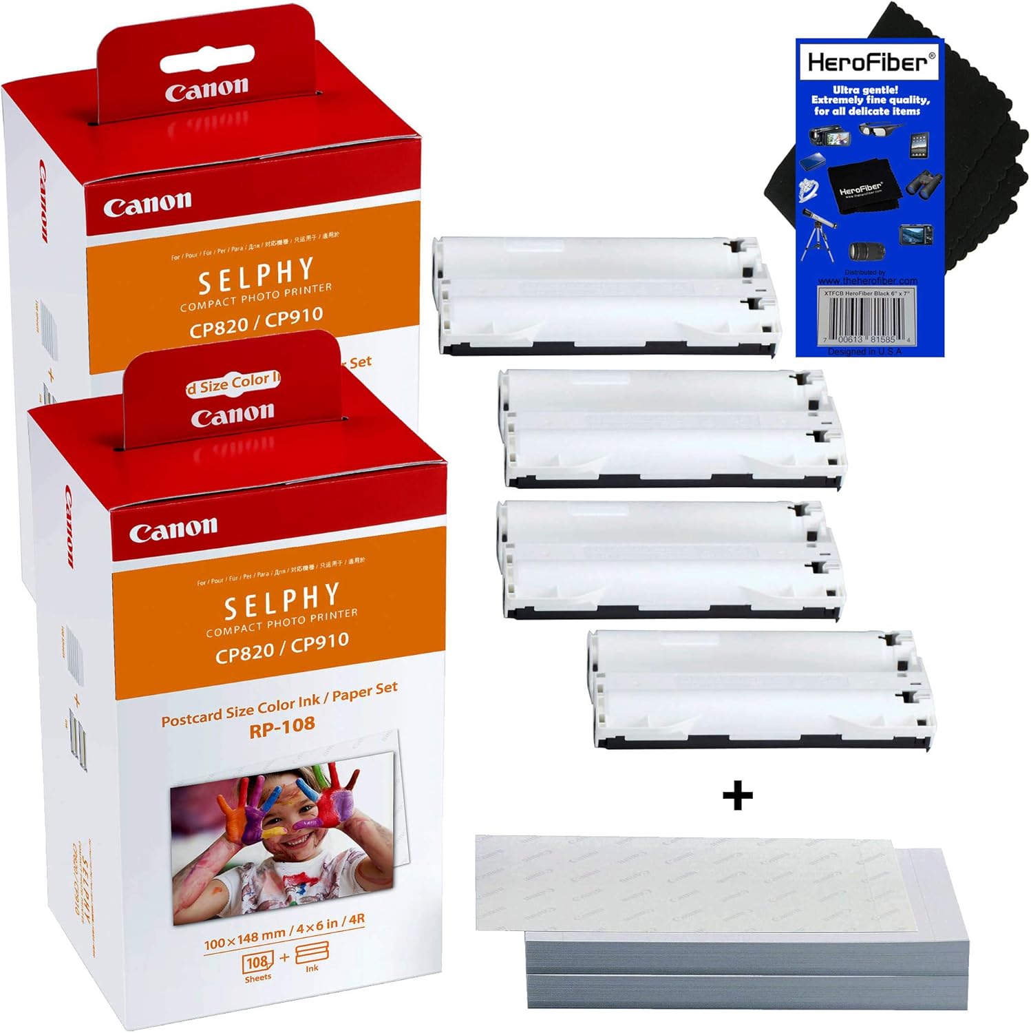 Canon RP-108 High-Capacity Color Ink/Paper Set Includes 216 Sheets + 4 Ink Toner HeroFiber