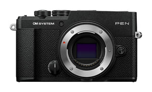 OM SYSTEM Pen Body Black Mirrorless Camera Compact Weather-Sealed Creative Profile 4K Video AI Autofocus Image Stabilization for Everyday and Travel Photography.
