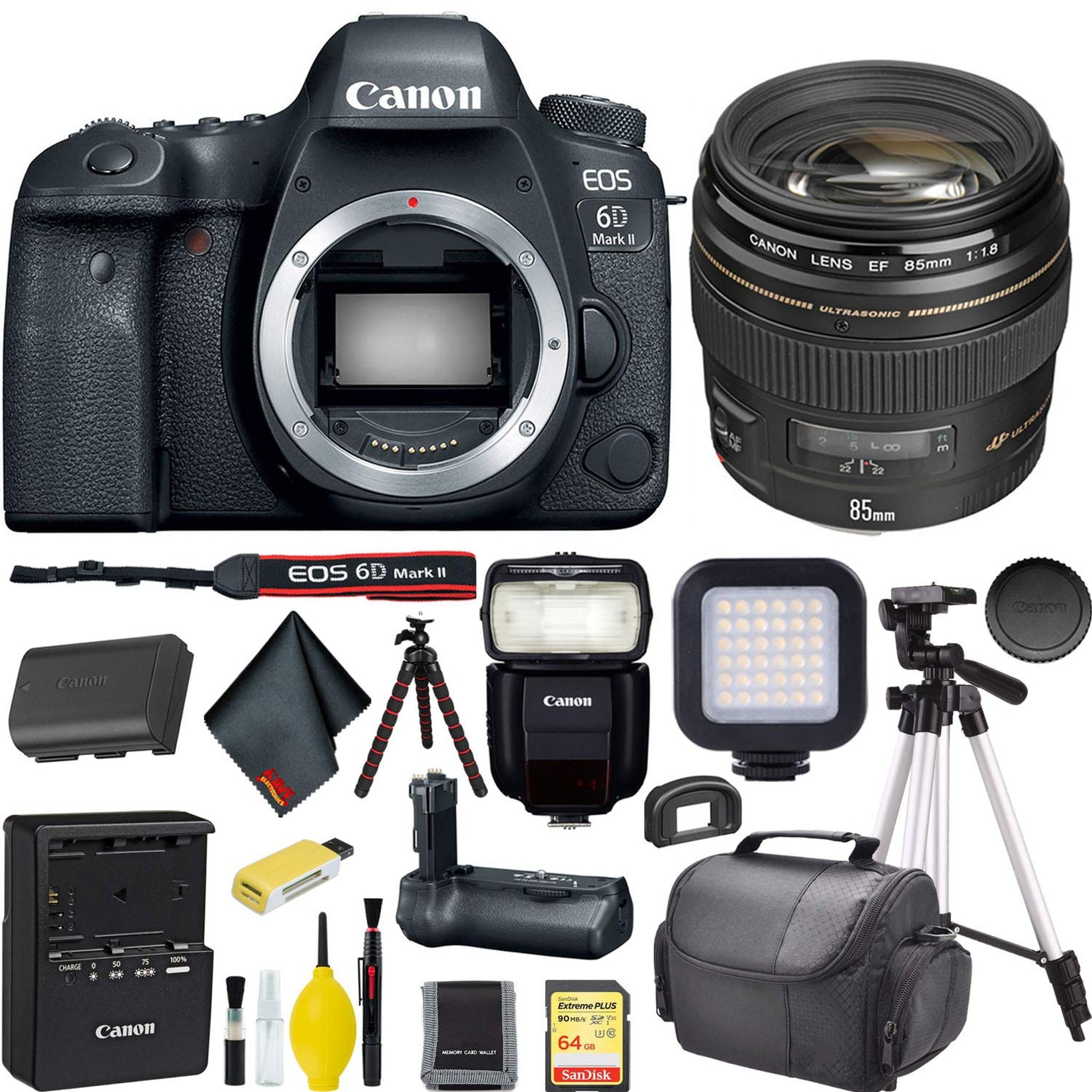 Canon EOS 6D Mark II DSLR Camera w/ 64GB Memory + Battery Grip + Flash Bundle Canon
