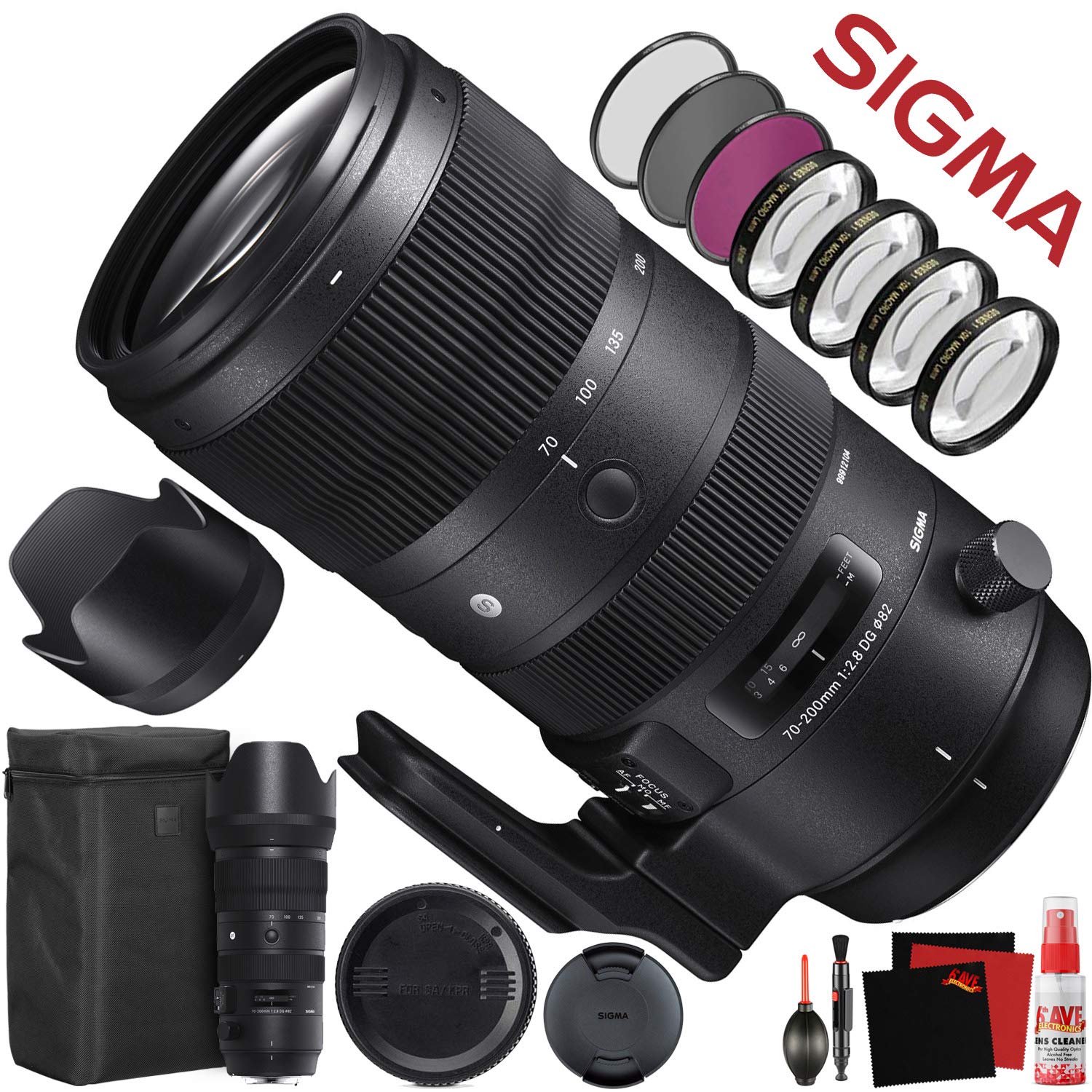Sigma 70-200mm f/2.8 DG OS HSM Sports Lens for Nikon F  (590955)  With FLD Filter, CPL Filter, UV Filter - Close Up Filter Kit and Cleaning Accessories Bundle