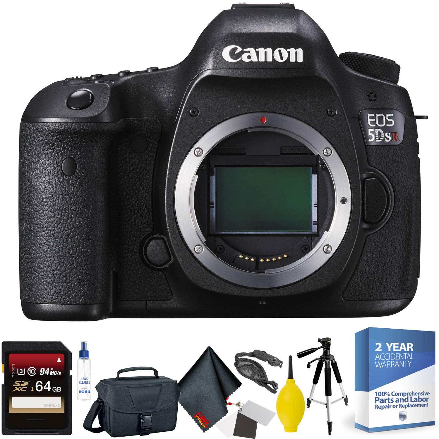 Canon EOS 5DS R DSLR Camera Body Only + 64GB Memory Card + Mega Accessory Kit + 2 Year Accidental Warranty