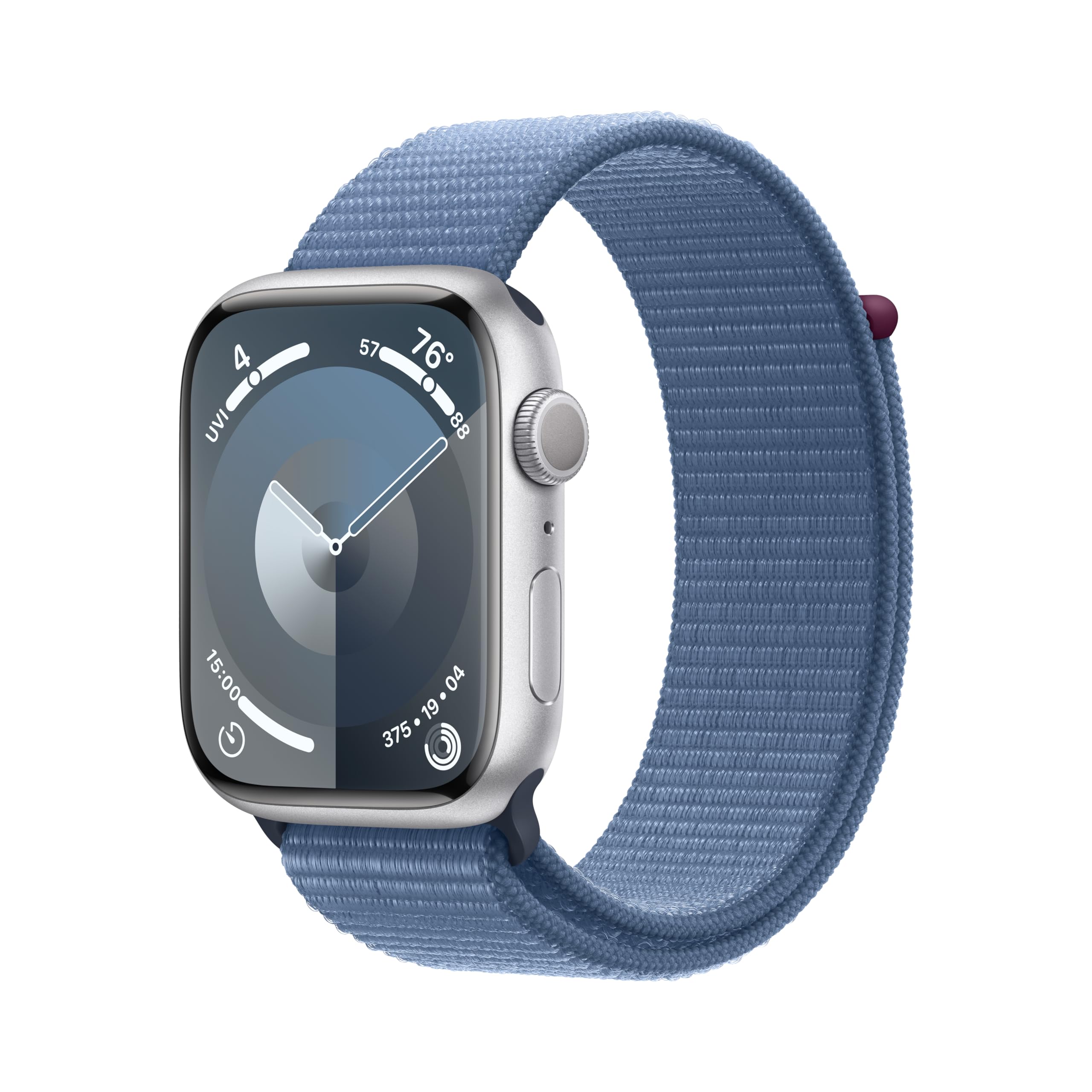 Apple Watch Series 9 GPS 45mm Smartwatch with Silver Aluminum Case with Winter Blue Sport Loop One Size. Fitness Tracker, ECG Apps, Always-On Retina Display, Carbon Neutral