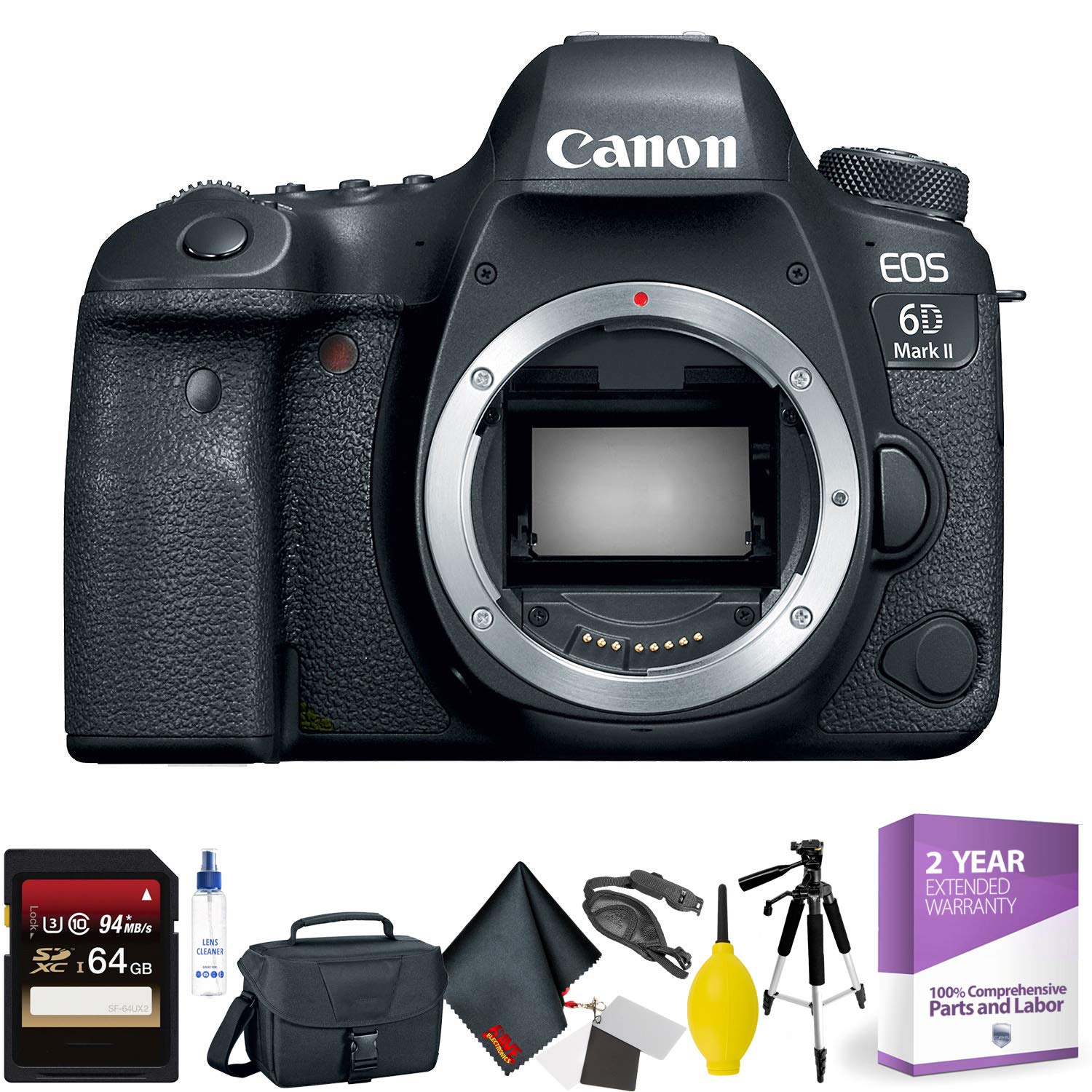 Canon EOS 6D Mark II DSLR Camera (Body Only) + 64GB Memory Card + Mega Accessory Kit + 1 Year Warranty Advanced Bundle