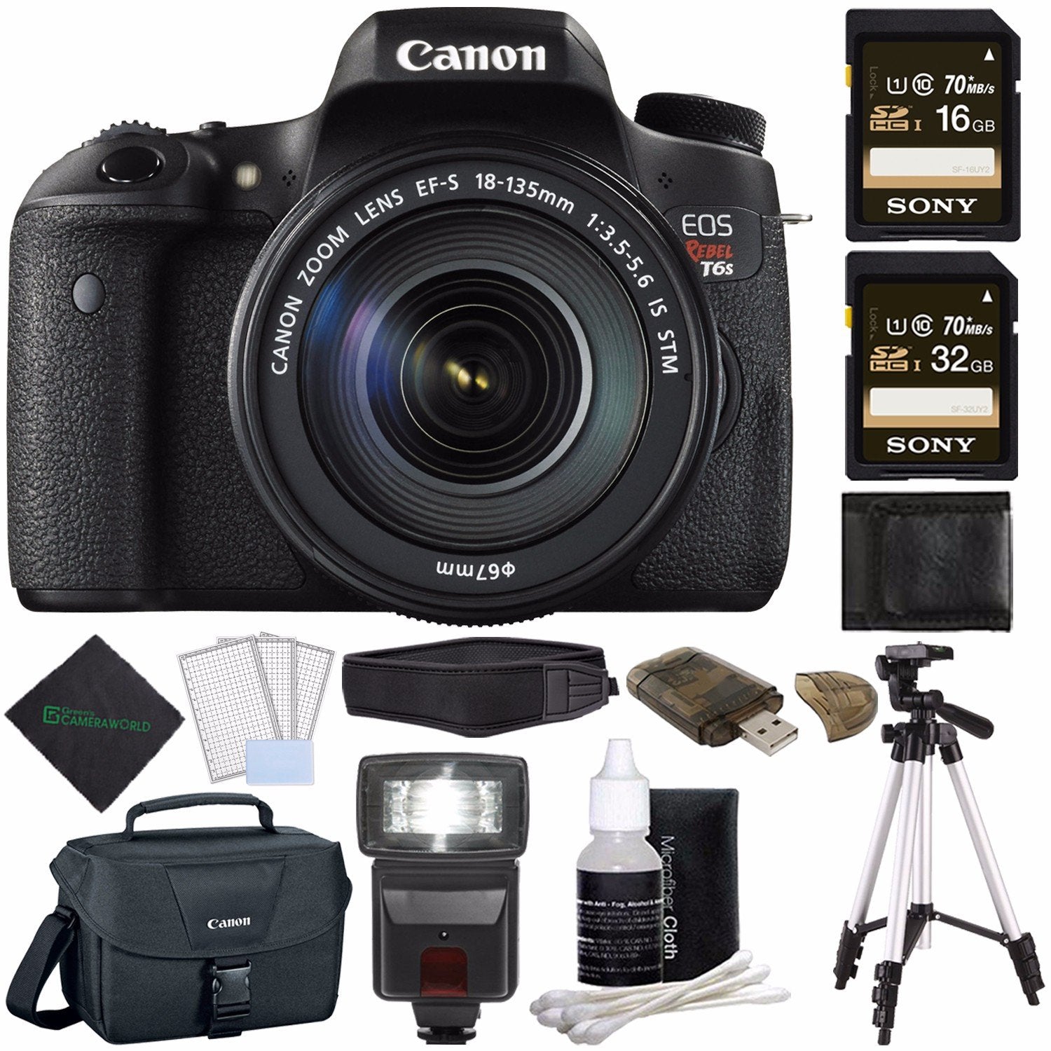 Canon EOS Rebel T6s DSLR Camera with 18-135mm Lens International Version with Professional Filter Kit Starter Bundle