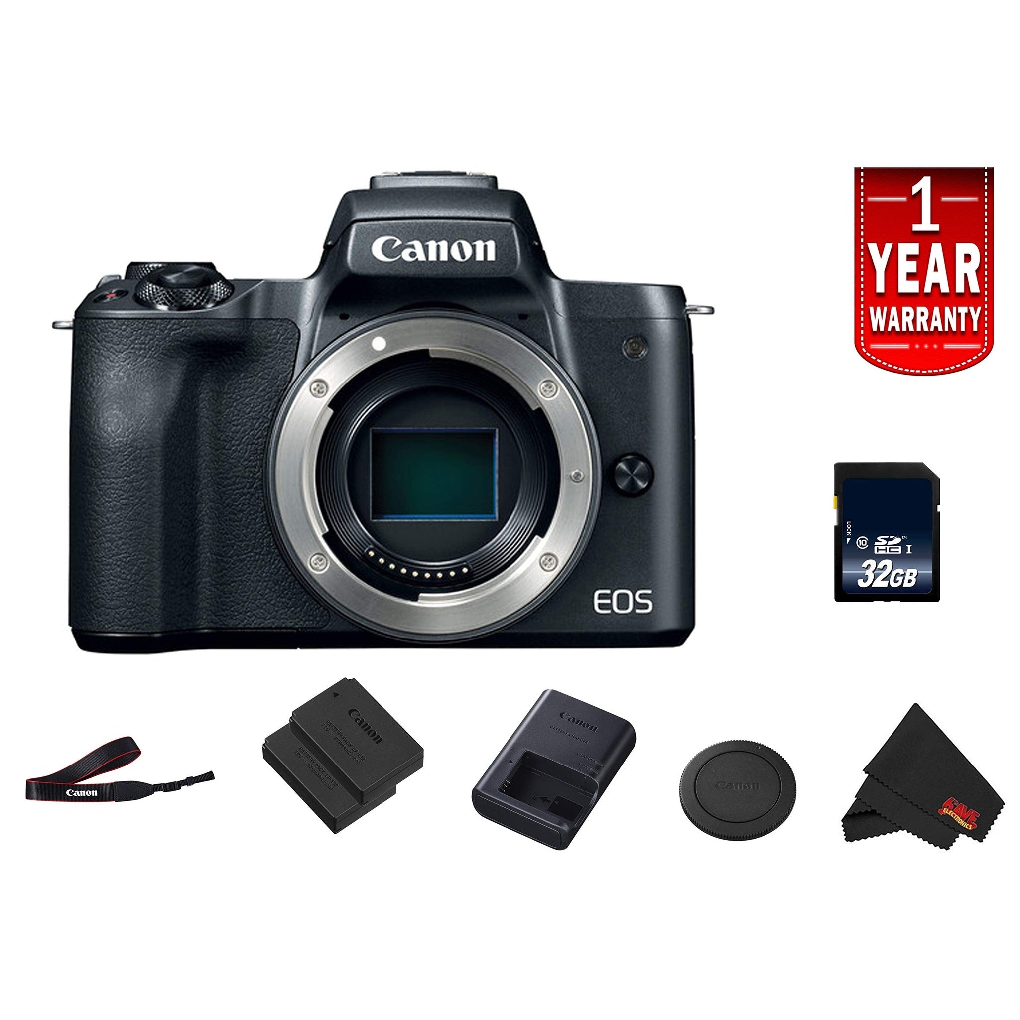 Canon EOS M50 Mirrorless Digital Camera International Model Black Body Starter Bundle