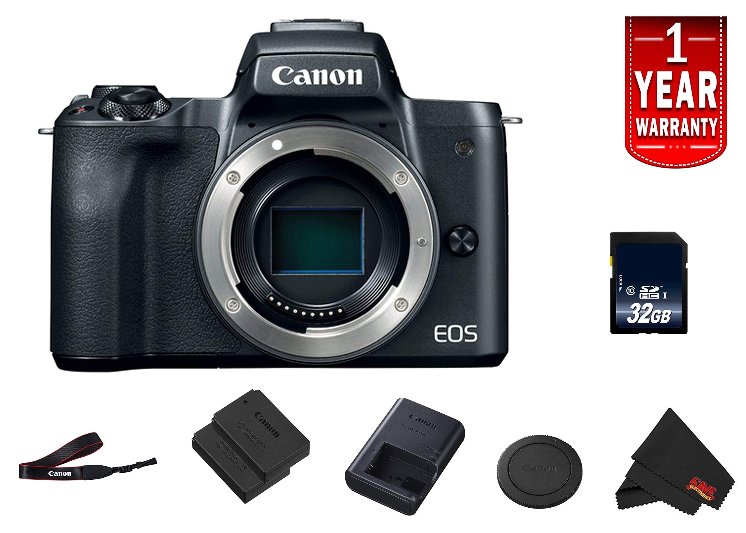 Canon EOS M50 Mirrorless Digital Camera International Model Black Body Starter Bundle