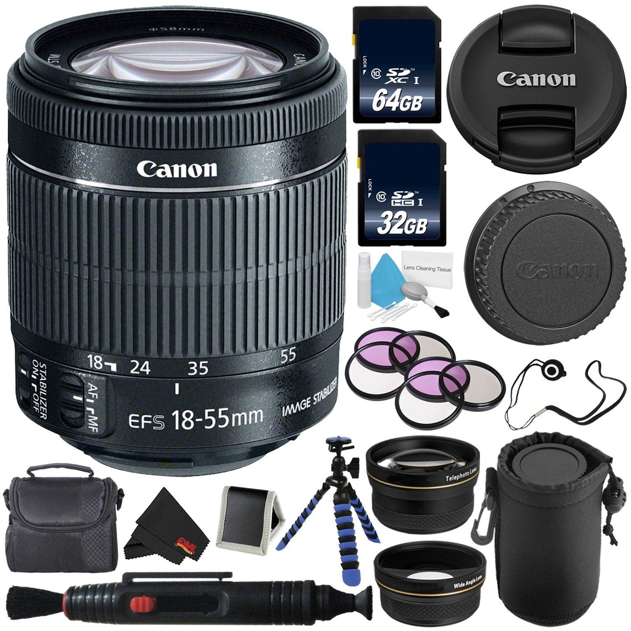 Canon EF-S 18-55mm f/3.5-5.6 Lens 8114B002WB + Lens Pen Cleaner + Deluxe Lens Pouch + 58mm 3 Piece Filter Kit + Deluxe Cleaning Kit es + MicroFiber Canon