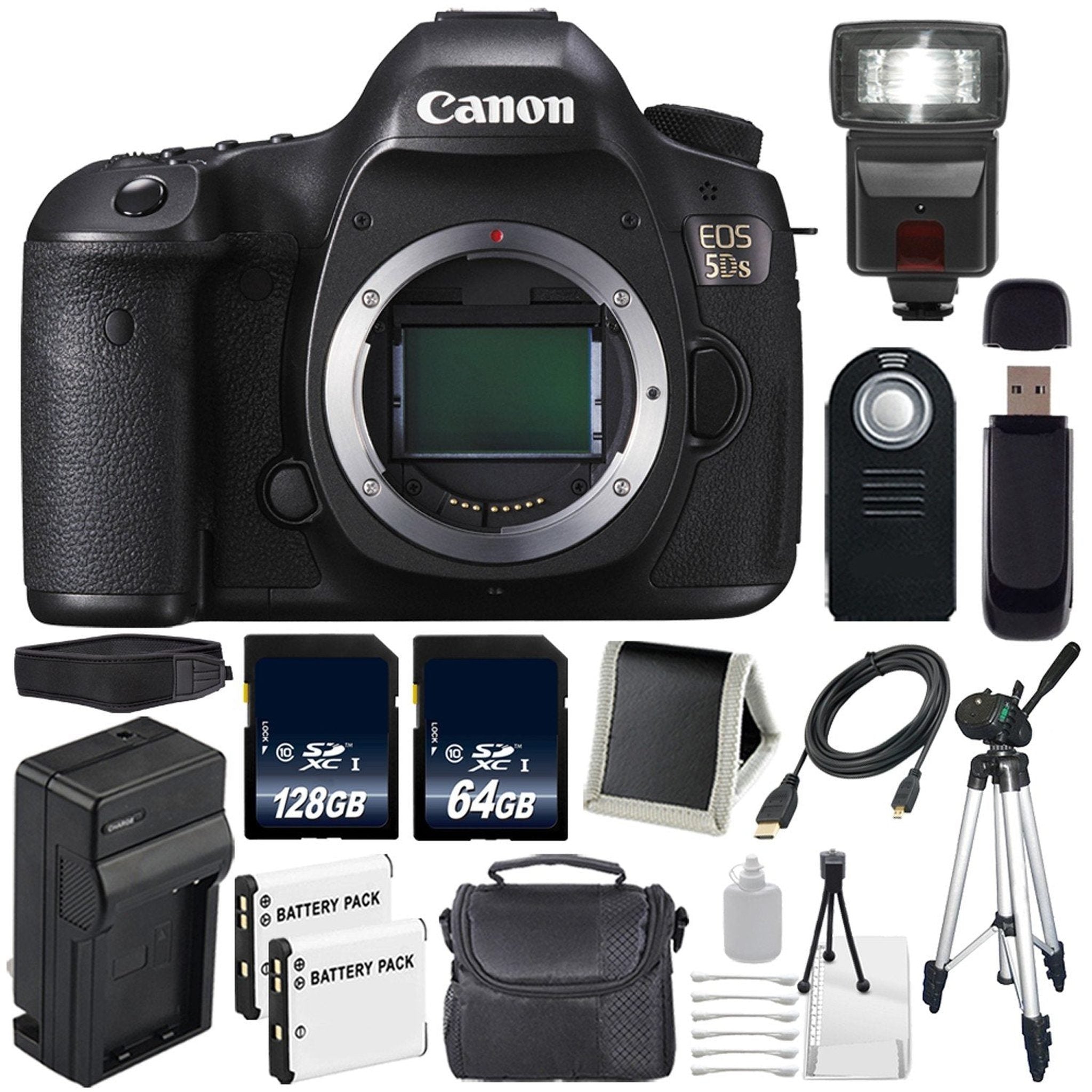 Canon EOS 5DS DSLR Camera International Model 0581C002 + LP-E6 Battery + 128GB SDXC Class 10 Memory Card + 64GB Memory