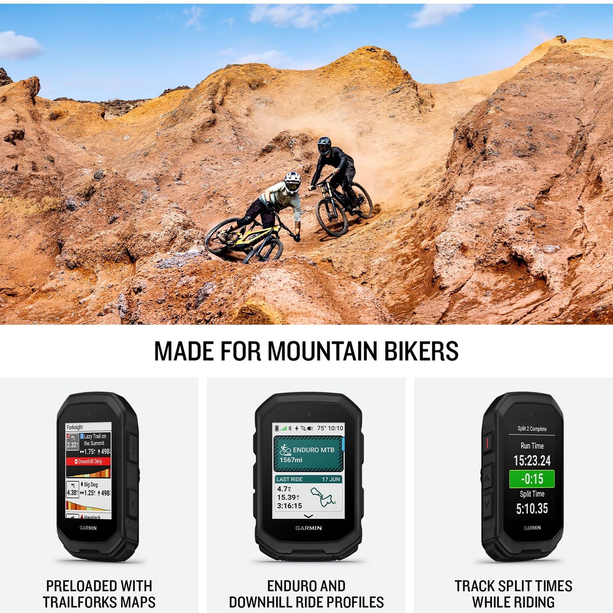 Garmin® Edge® MTB, Rugged GPS Bike Computer with Preloaded, Full-Color Trail Maps and Advanced Performance-Tracking for Mountain Bikers Garmin