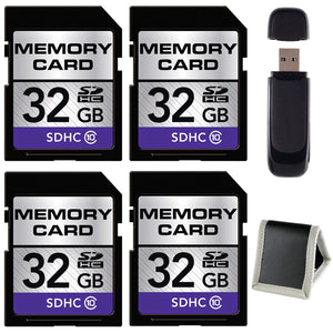 32GB SDHC Class 10 Memory Card 4-Pack + SD Card USB Reader + Memory Card Wallet Bundle