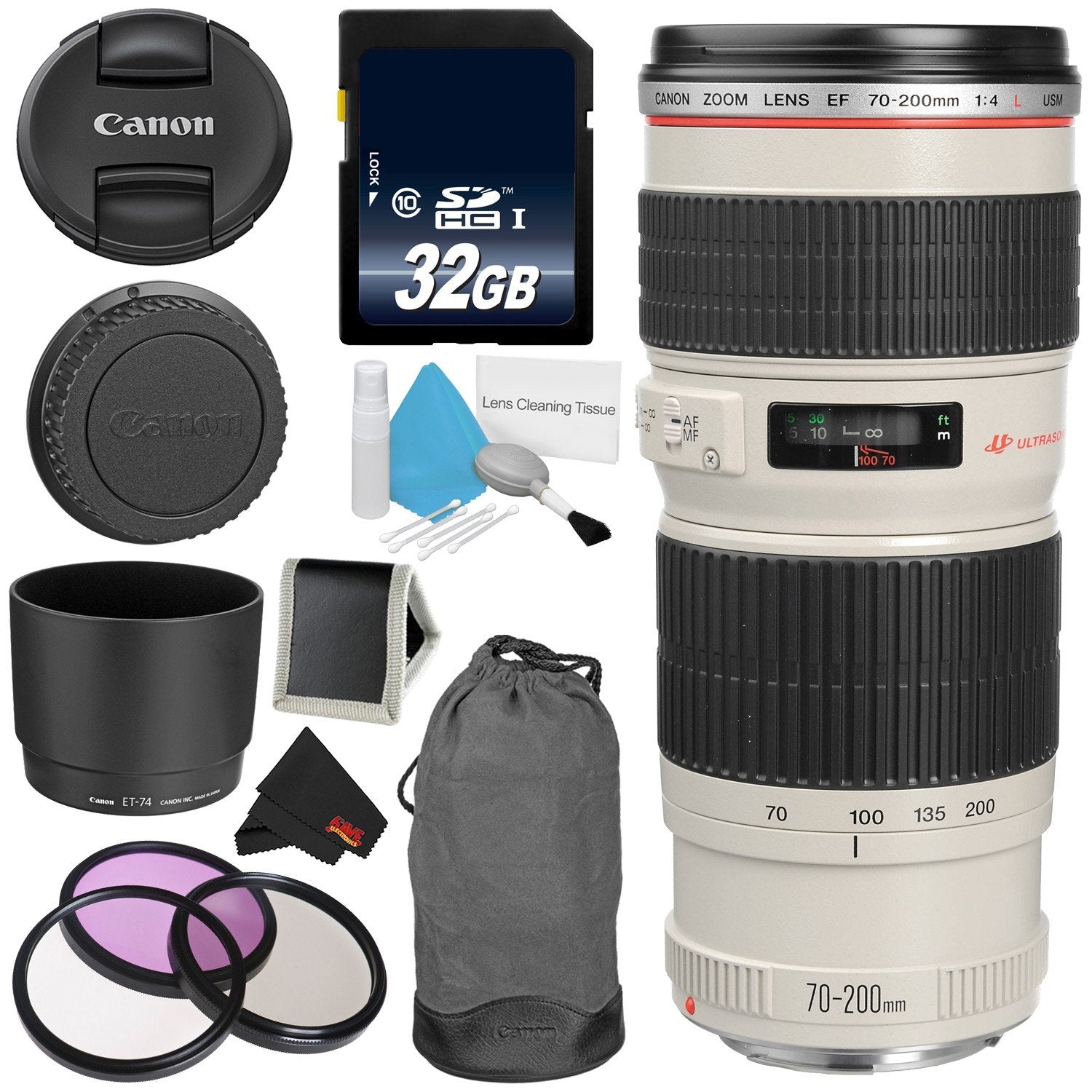 Canon EF 70-200mm f/4L USM Telephoto Zoom Lens Bundle for Canon SLR Digital Cameras Intl Model - Advanced