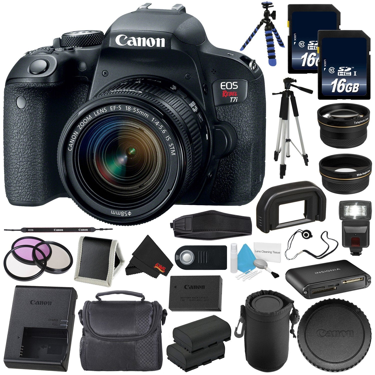 6Ave Canon EOS Rebel T7i DSLR Camera 18-55mm Lens 1894C002 Value Bundle - International Version (No Warranty)