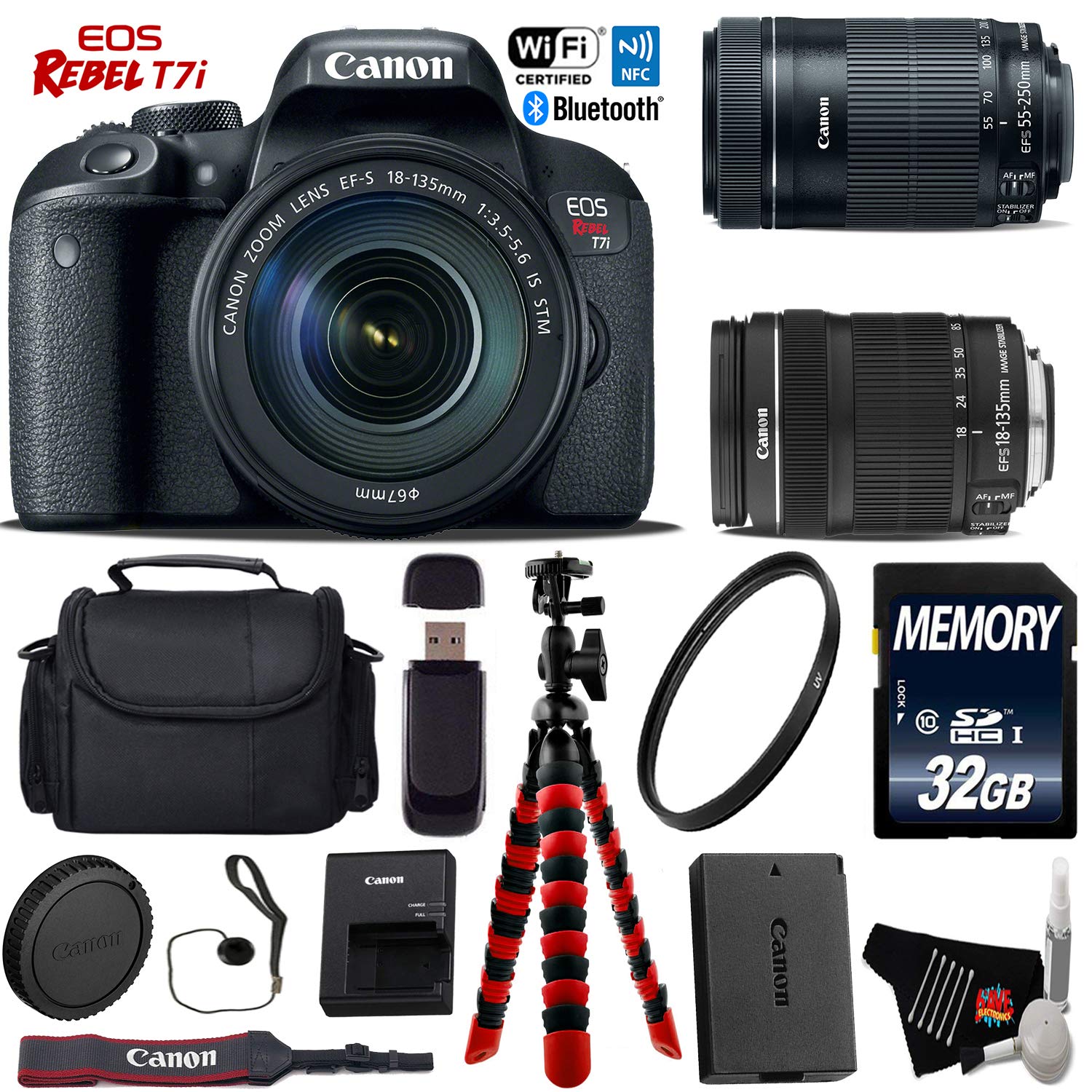 Canon EOS Rebel T7i DSLR Camera + 18-135mm Lens & 55-250mm Lens Bundle 5