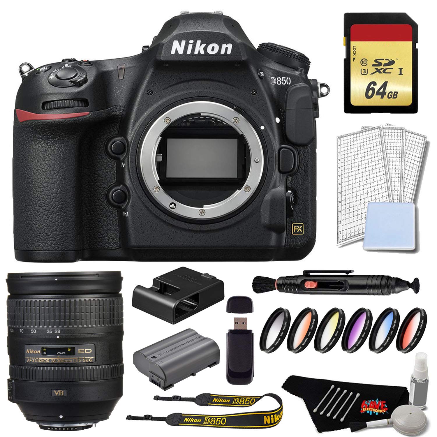 Nikon D850 DSLR Camera Silver Bundle + Nikon AF-S NIKKOR 28-300mm f/3.5-5.6G ED VR Lens